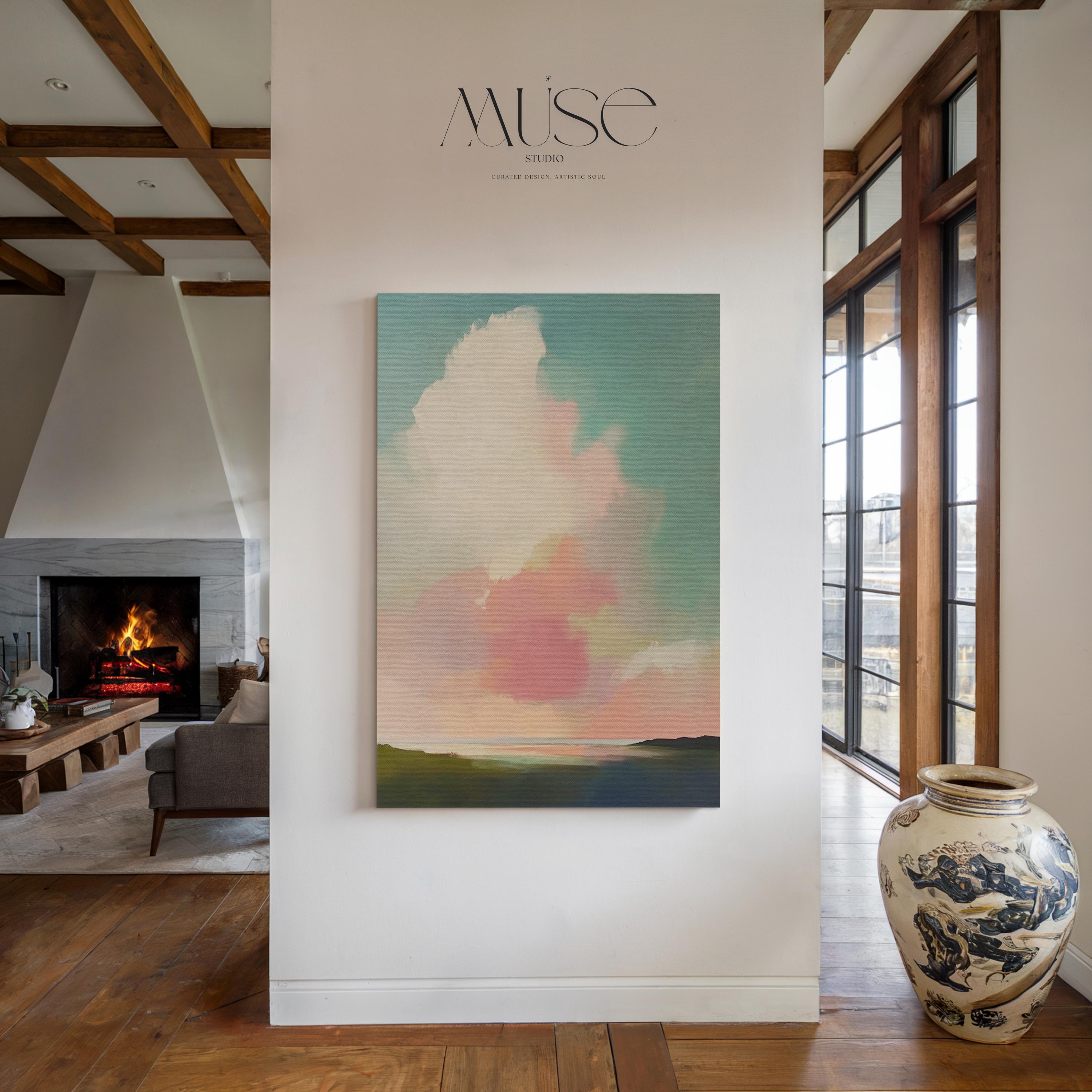 Large Canvas Wall Art Pink Blue Abstract Cloudscape Vertical Pastel Sky Painting for Bedroom or Living Room Soft Mnimalist Decor 468