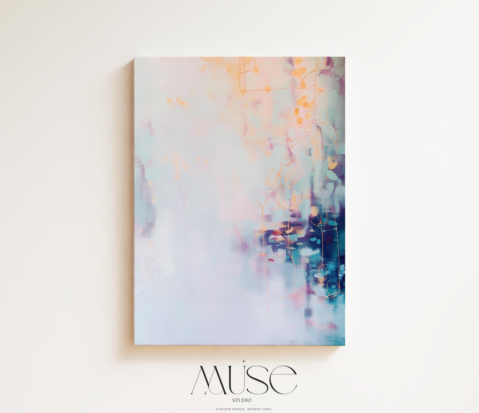 Soft Sky Wall Art Pink Blue Abstract Framed Canvas Vertical Pastel Landscape Serene Decor Art for Bedroom or Office Coastal Horizon 471
