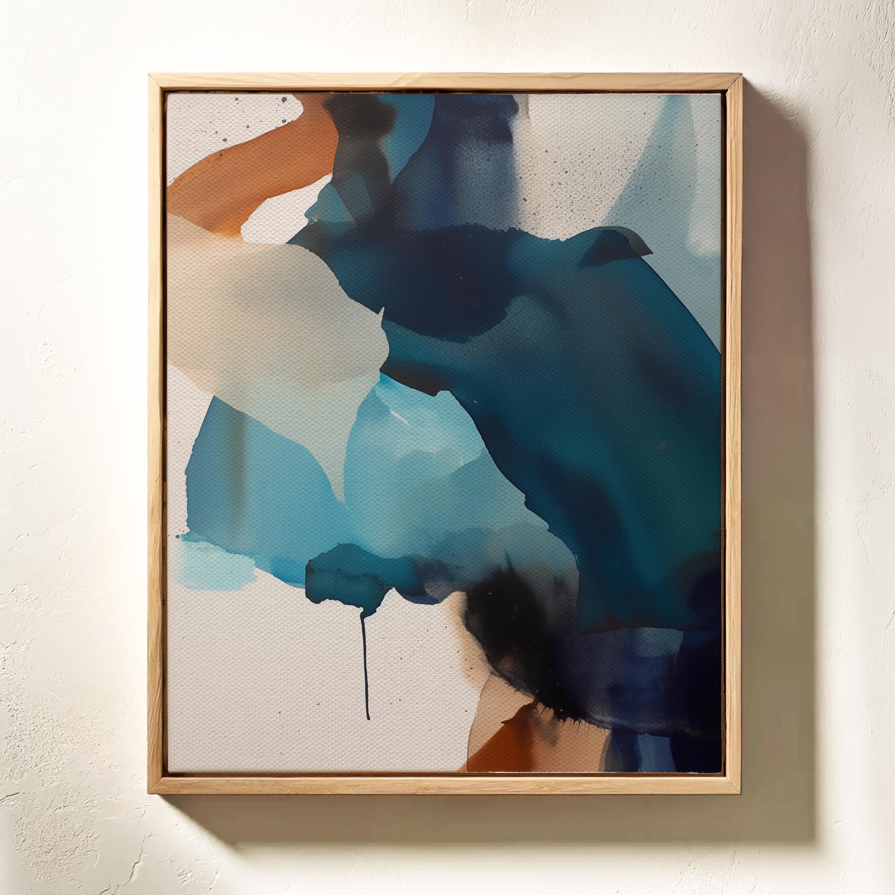 Framed Wall Art Modern Abstract Blue Teal Vertical Contemporary Bold Painting Minimalist Style Expressionist Artwork | Muse 445
