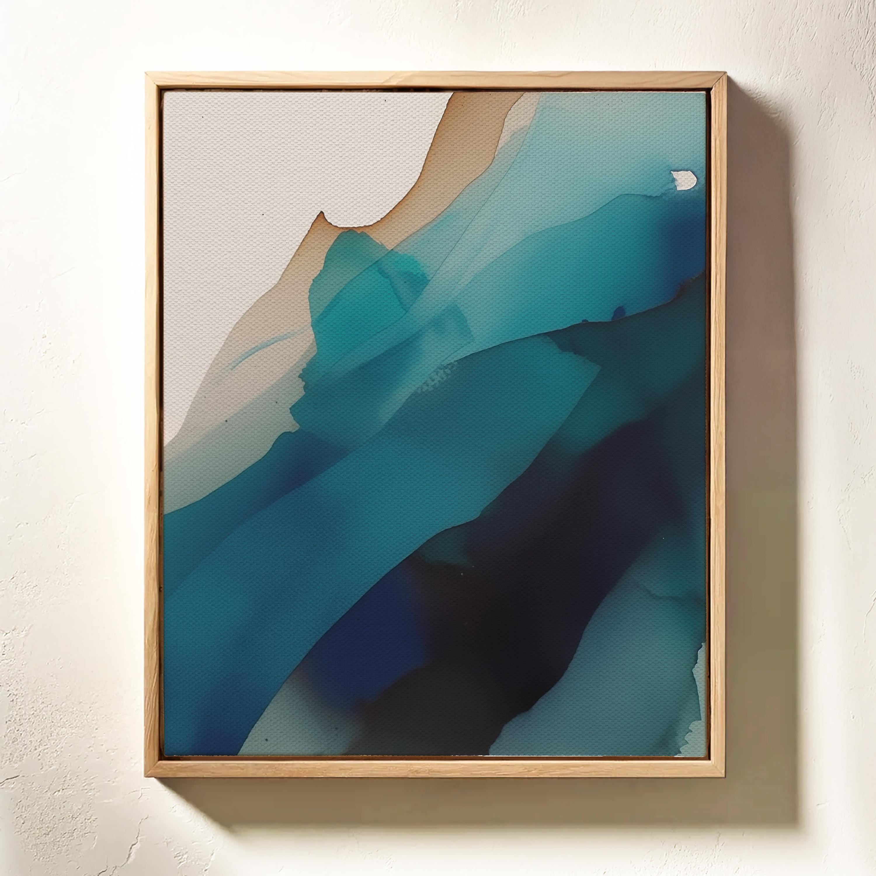 Coastal Modern Wall Art Teal Blue Canvas Vertical Abstract Painting Calm Contemporary Decor for Bedroom Living Room Office | Muse 446