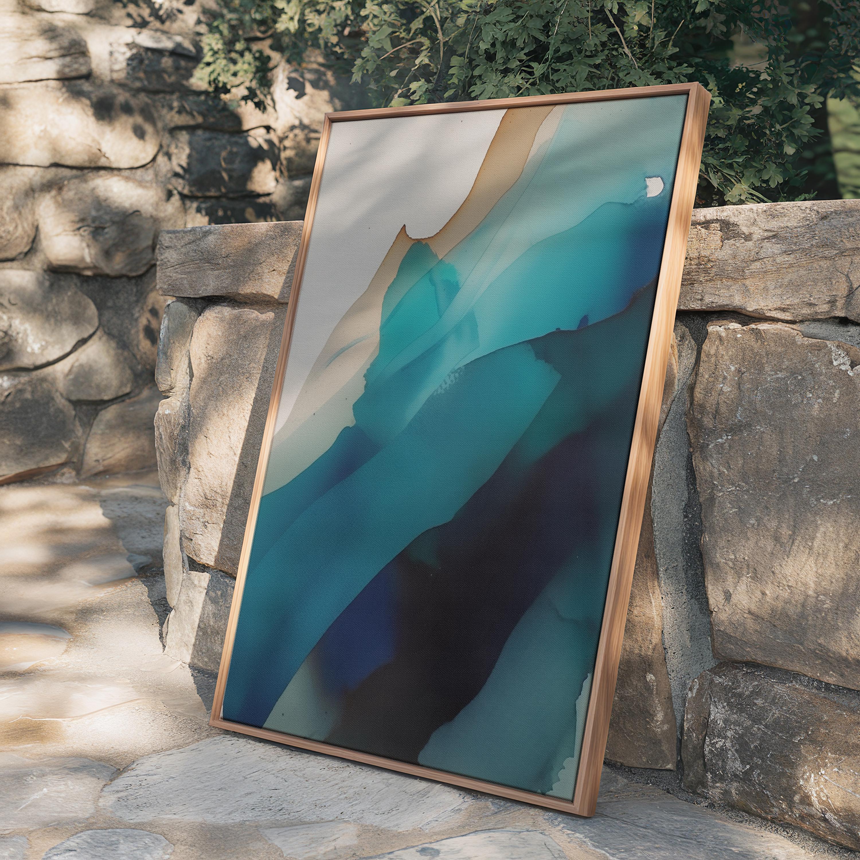 Coastal Modern Wall Art Teal Blue Canvas Vertical Abstract Painting Calm Contemporary Decor for Bedroom Living Room Office | Muse 446