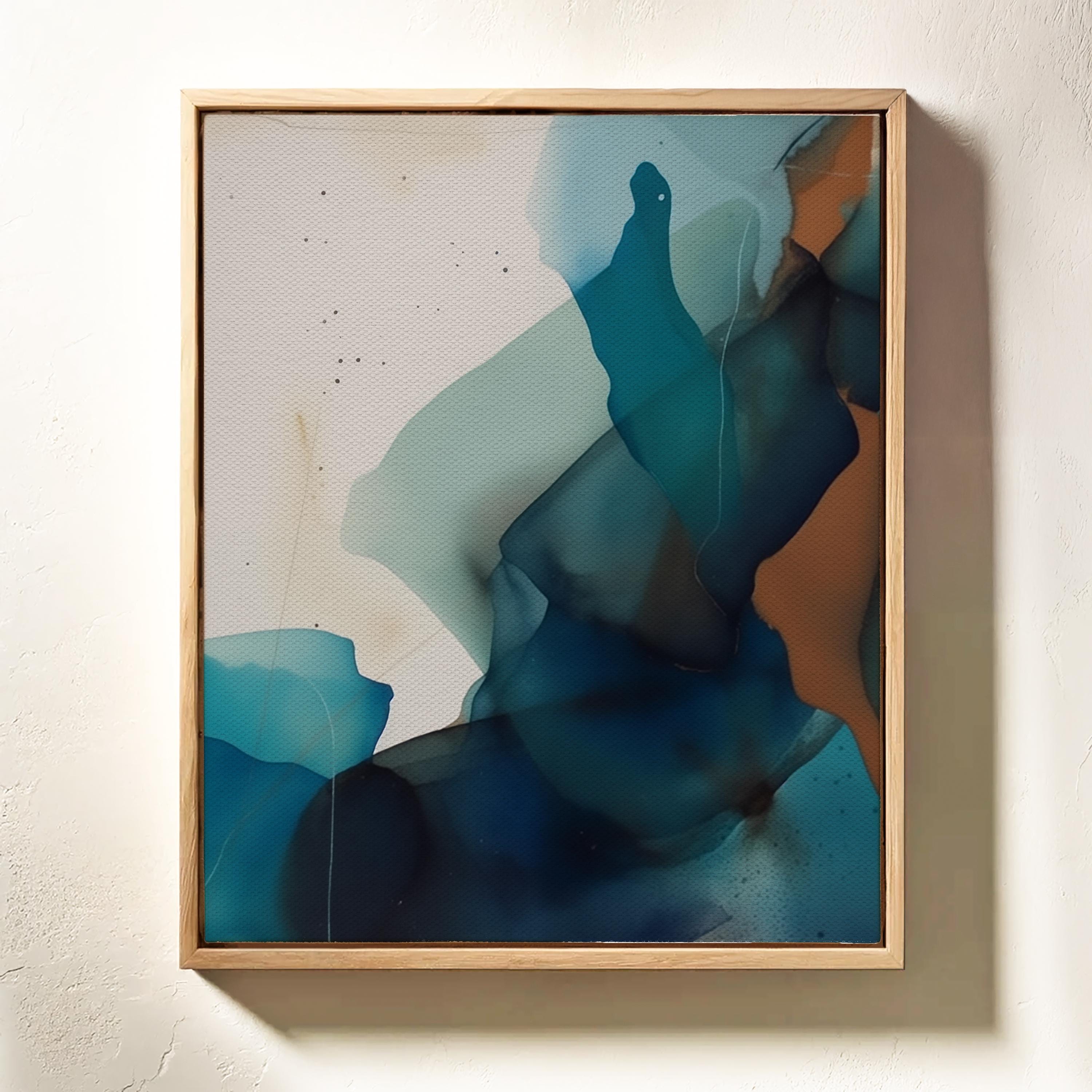 Coastal Modern Abstract Wall Art Teal Navy Canvas Vertical Painting Tranquil Color Pop Decor for Living Room Bedroom Office | Aurora 447