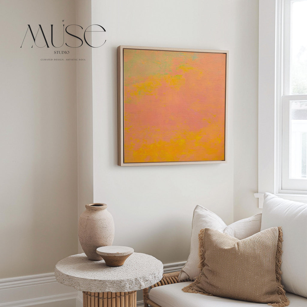 Muted Modern Abstract Canvas Wall Art Pink Orange Yellow Minimalist Painting for Neutral Living Room Decor Earthy Calm Art – Aurora 487