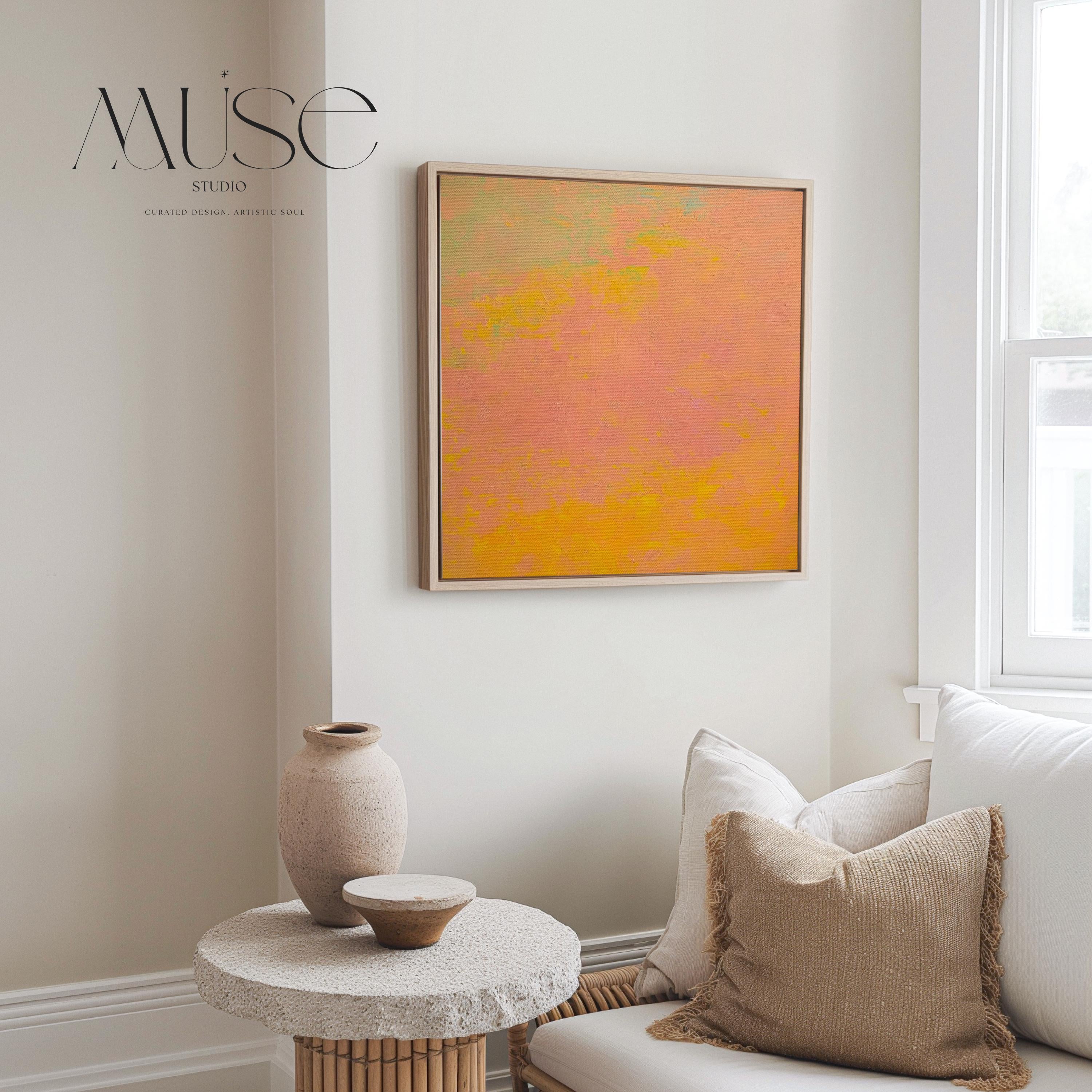 Muted Modern Abstract Canvas Wall Art Pink Orange Yellow Minimalist Painting for Neutral Living Room Decor Earthy Calm Art – Aurora 487