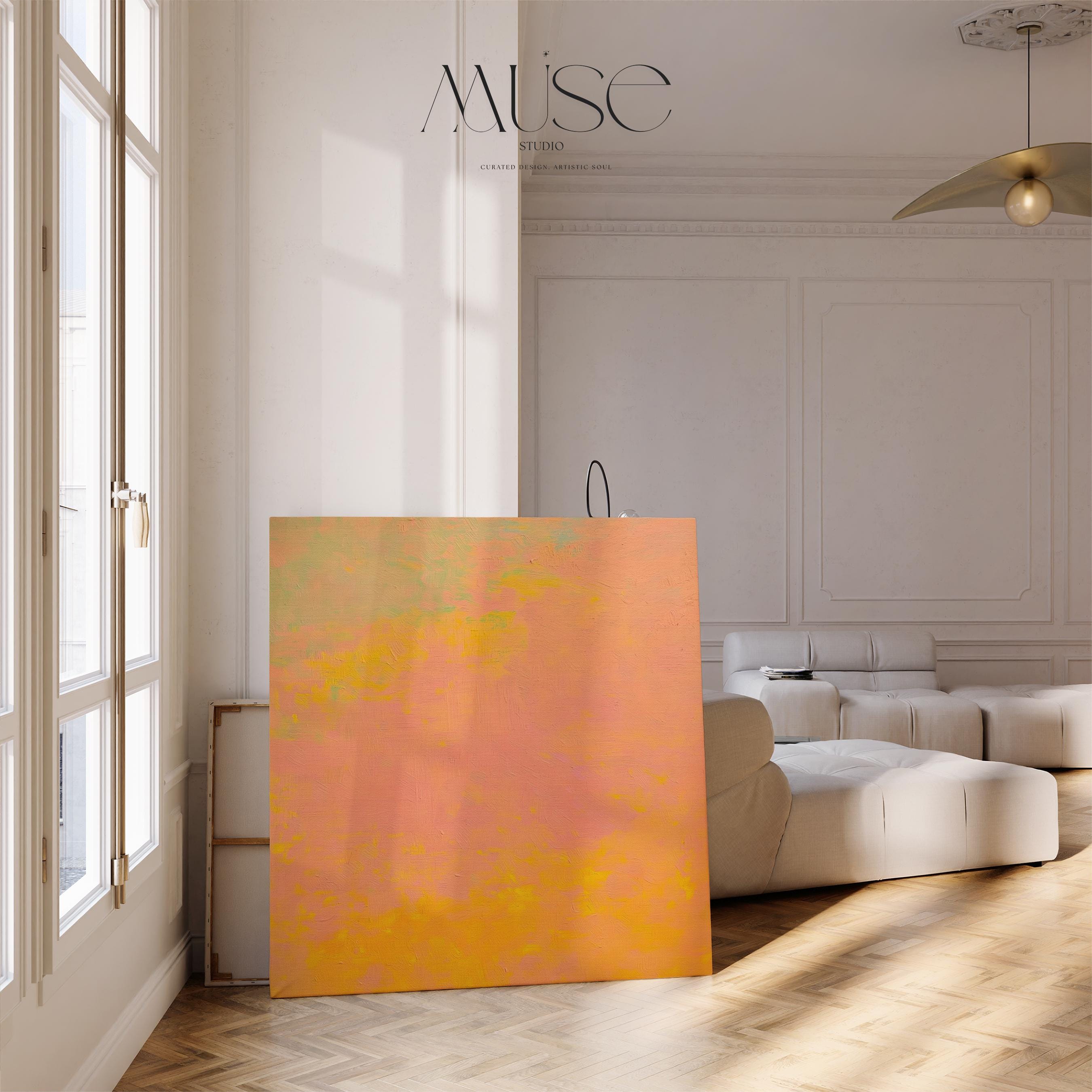 Large Minimalist Canvas Wall Art in Pink Orange and Yellow Abstract Calm Painting for Neutral Living Room Decor Warm Modern Art – Aurora 487