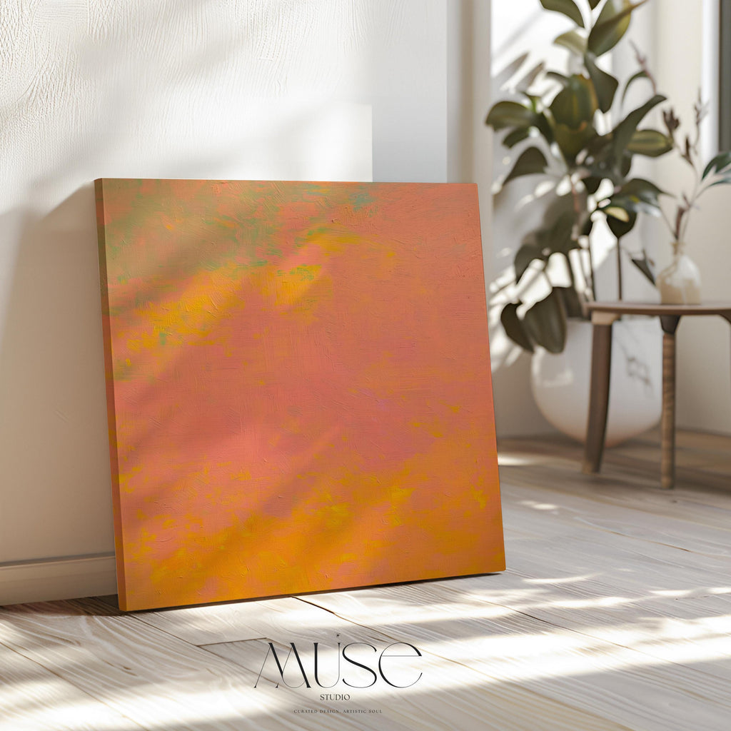 Large Minimalist Canvas Wall Art in Pink Orange and Yellow Abstract Calm Painting for Neutral Living Room Decor Warm Modern Art – Aurora 487
