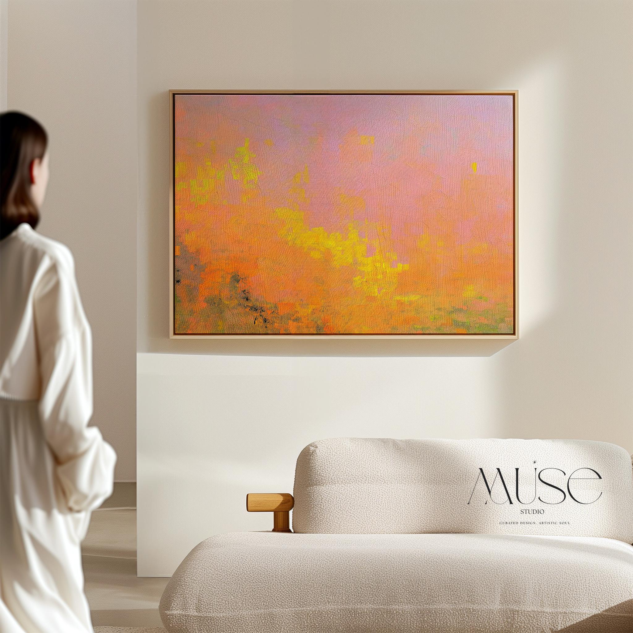 Abstract Orange Pink Canvas Wall Art Modern Earthy Sunset Painting for Warm Minimalist Living Room Decor Large Framed Art – Aurora 488