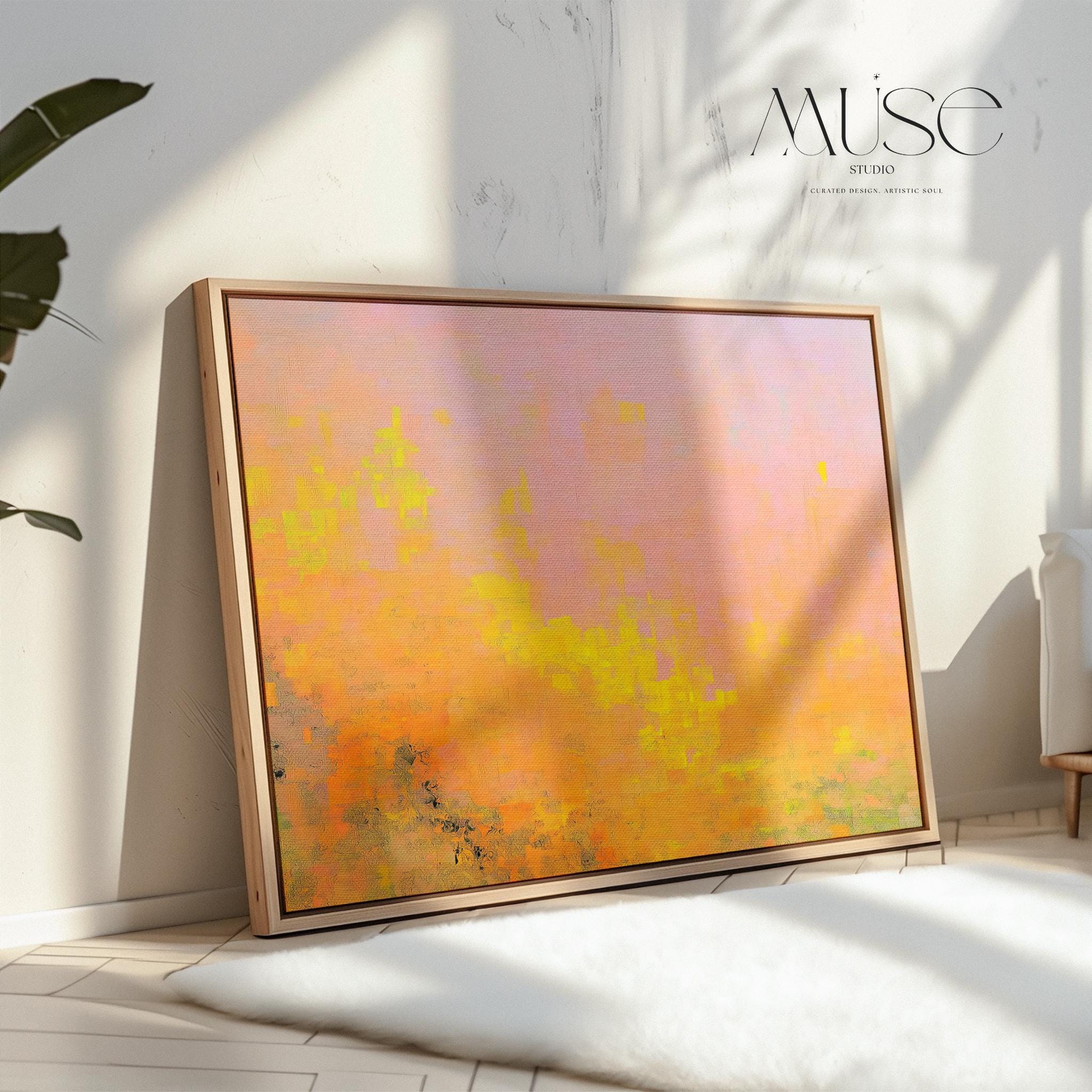 Abstract Orange Pink Canvas Wall Art Modern Earthy Sunset Painting for Warm Minimalist Living Room Decor Large Framed Art – Aurora 488