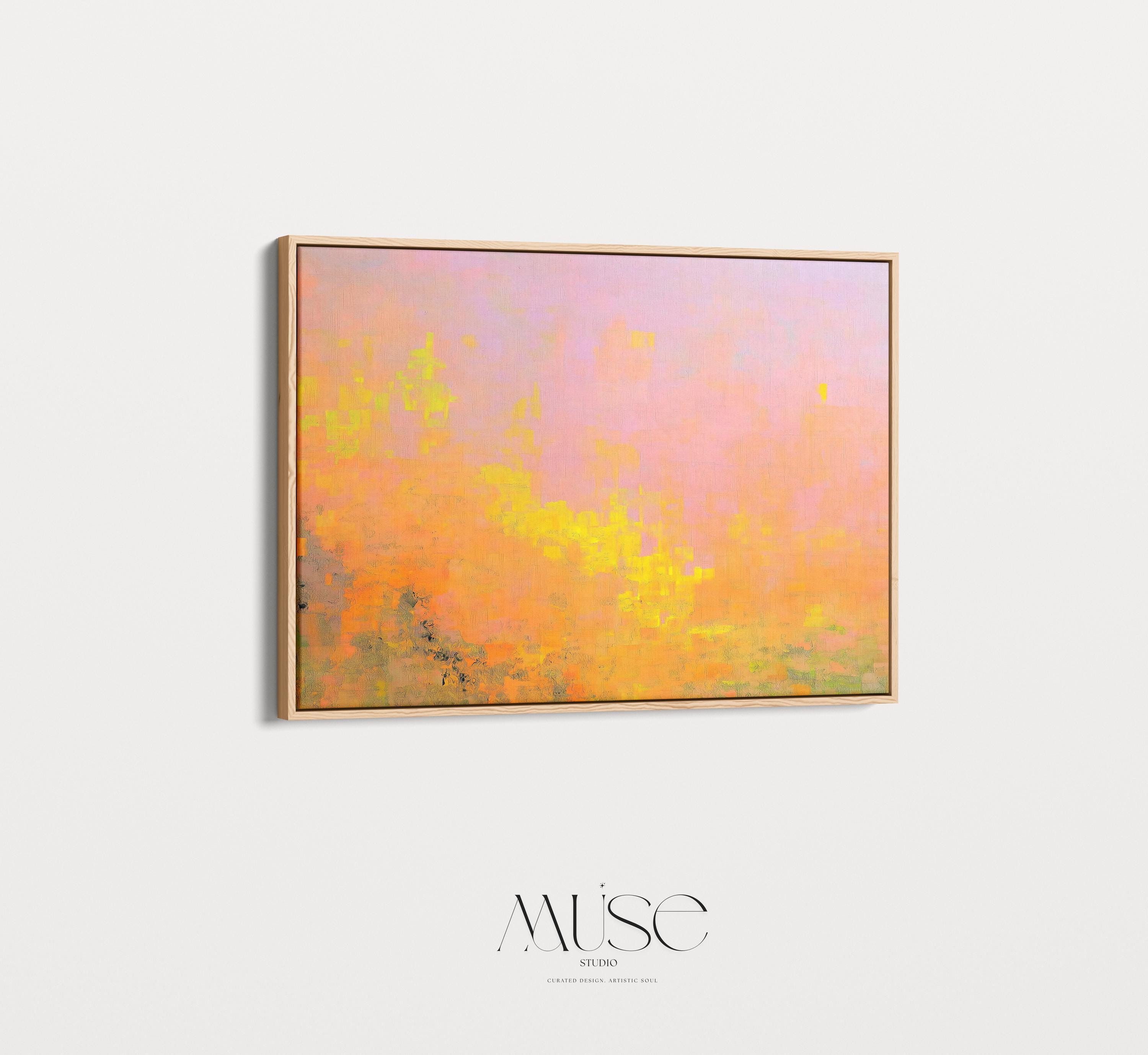 Abstract Orange Pink Canvas Wall Art Modern Earthy Sunset Painting for Warm Minimalist Living Room Decor Large Framed Art – Aurora 488