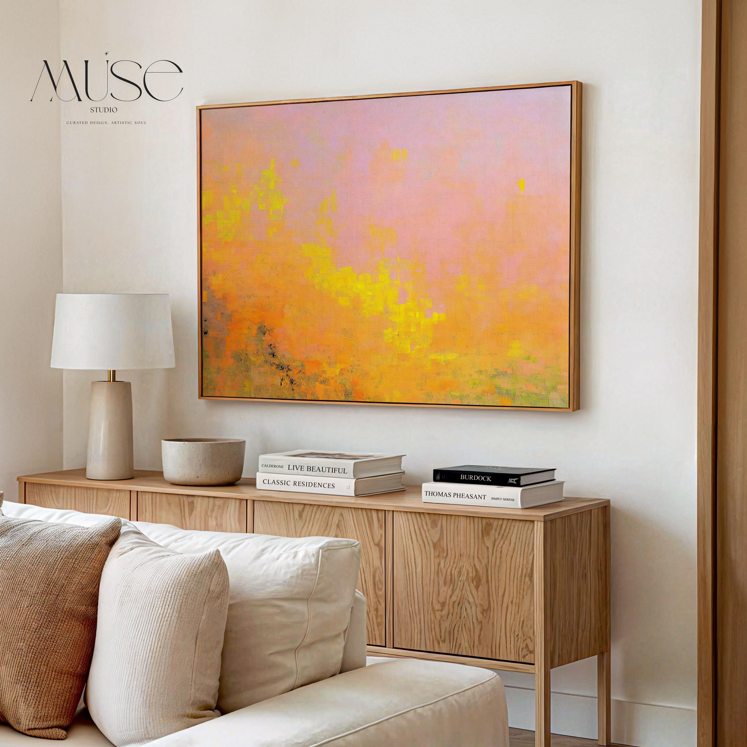 Abstract Orange Pink Canvas Wall Art Modern Earthy Sunset Painting for Warm Minimalist Living Room Decor Large Framed Art – Aurora 488