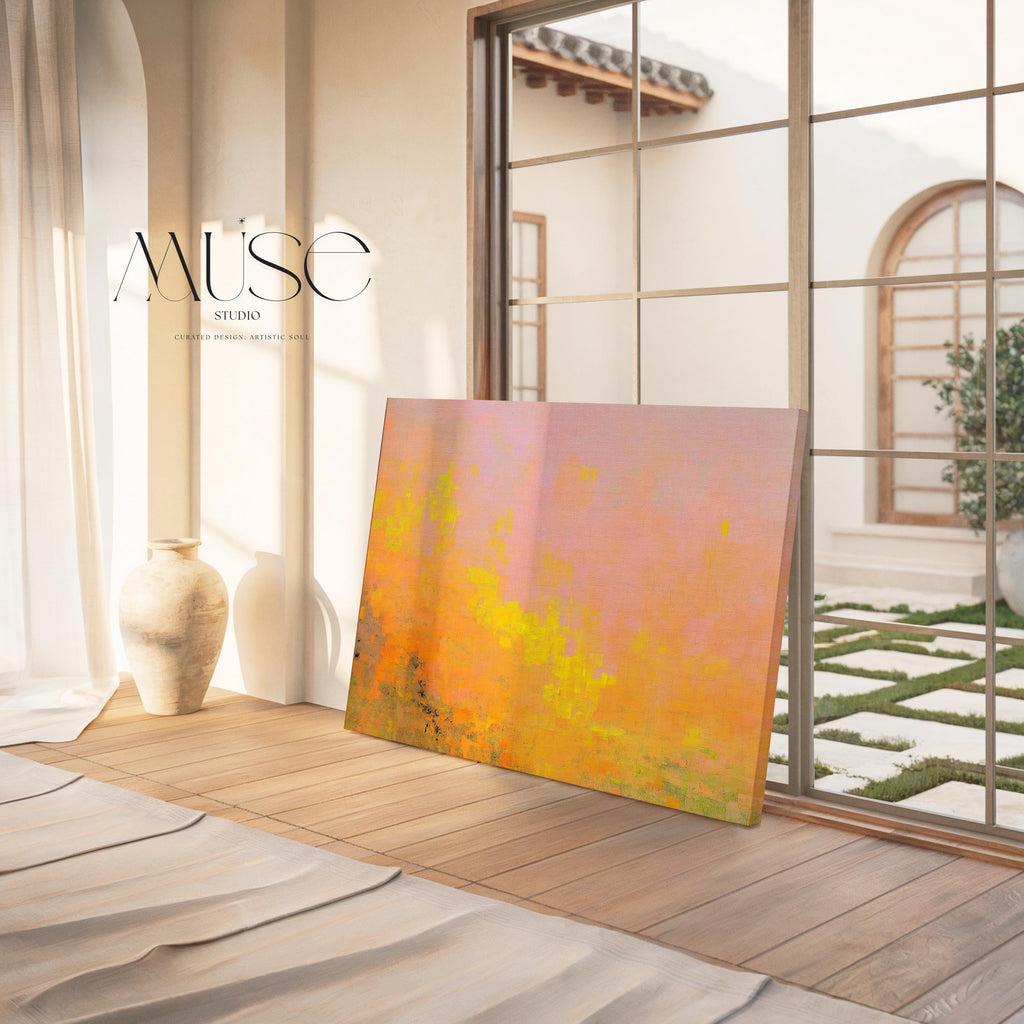 Peach Yellow Abstract Canvas Wall Art Soft Warm Sunset Colors Modern M ...