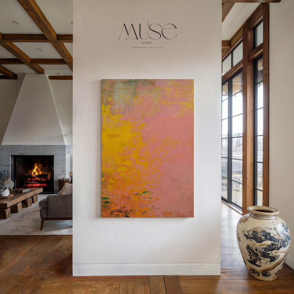 Vertical Abstract Canvas Wall Art in Warm Pink and Orange Earth Tones for Modern Rustic Interiors Living Room Decor – Aurora 489