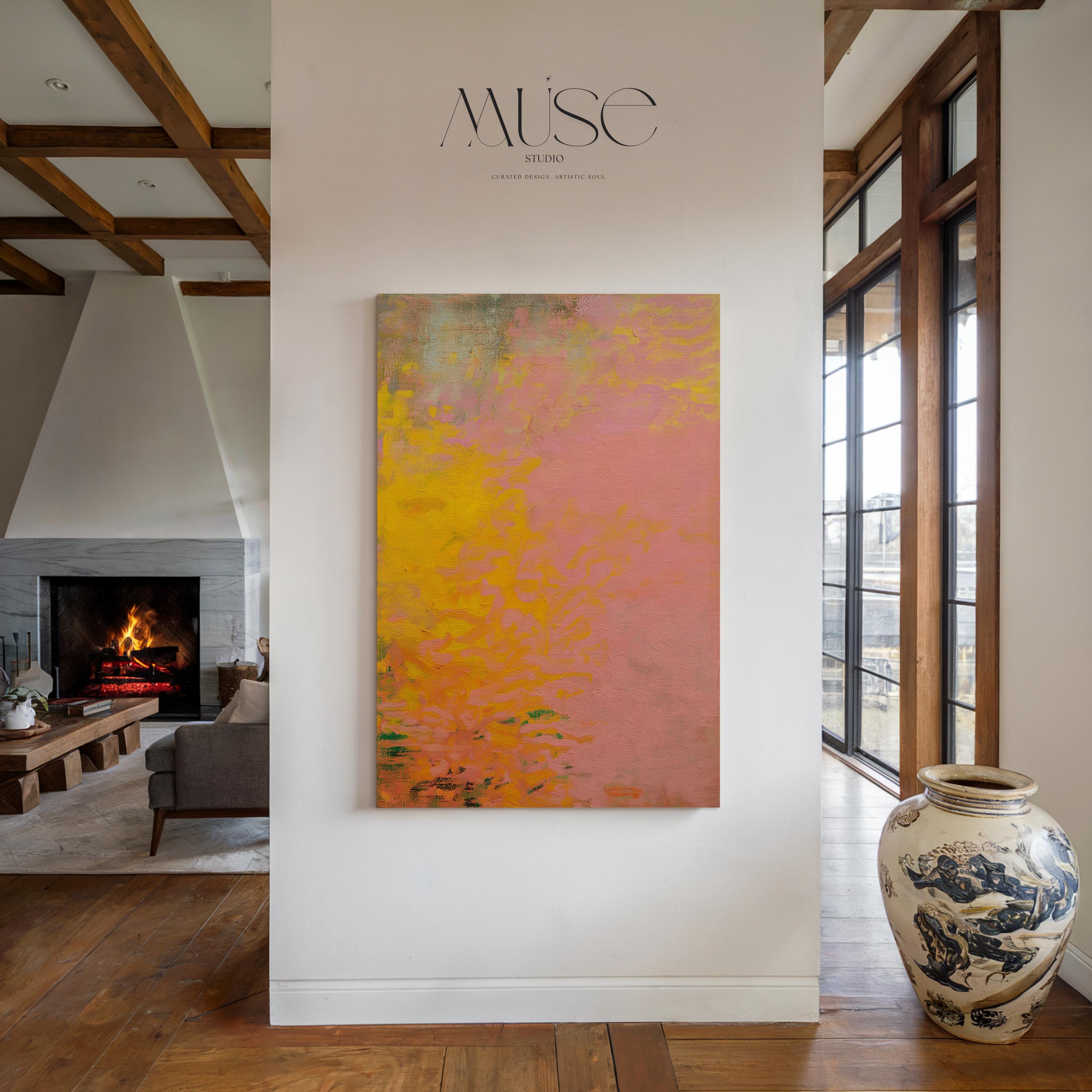 Vertical Abstract Canvas Wall Art in Warm Pink and Orange Earth Tones for Modern Rustic Interiors Living Room Decor – Aurora 489
