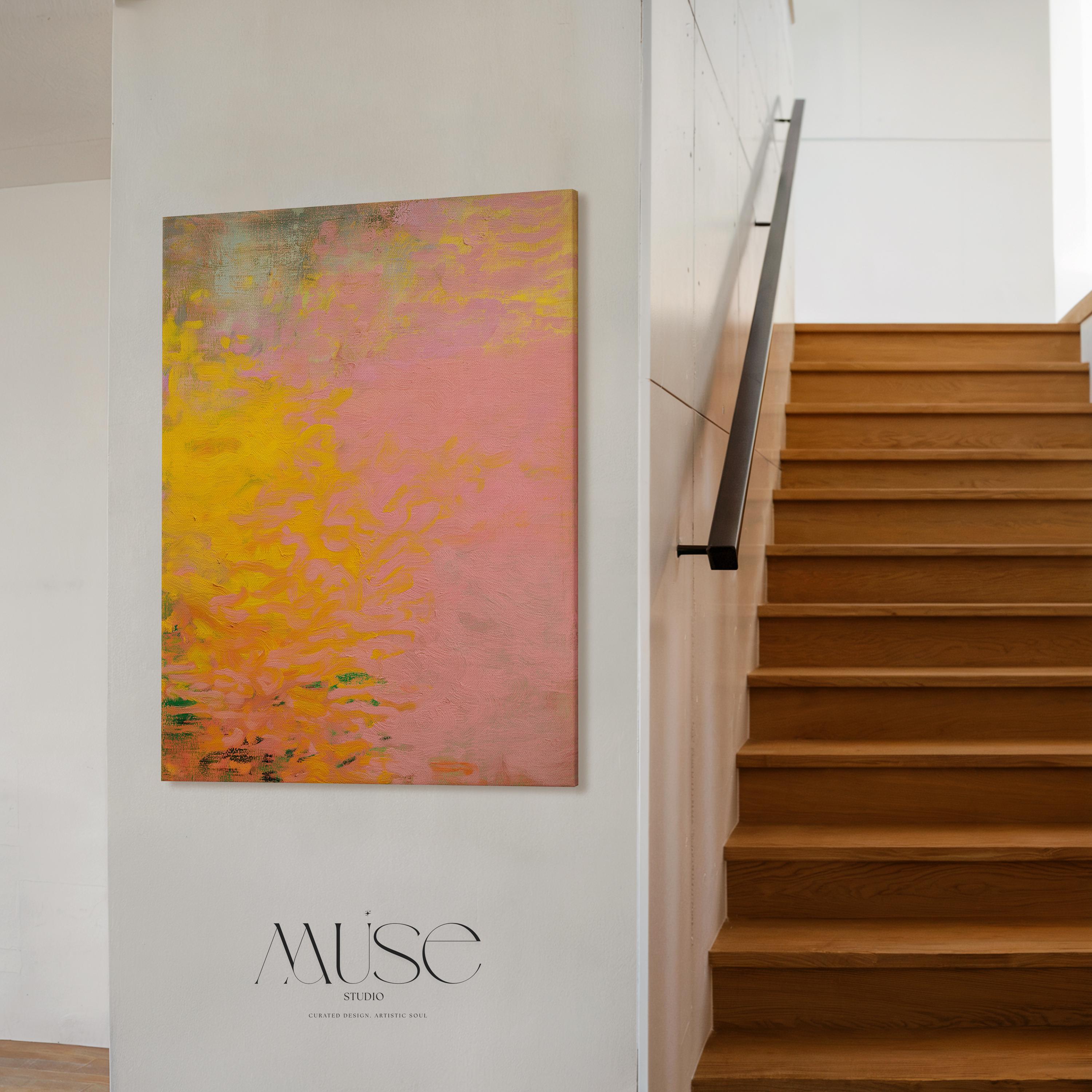 Vertical Abstract Canvas Wall Art in Warm Pink and Orange Earth Tones for Modern Rustic Interiors Living Room Decor – Aurora 489