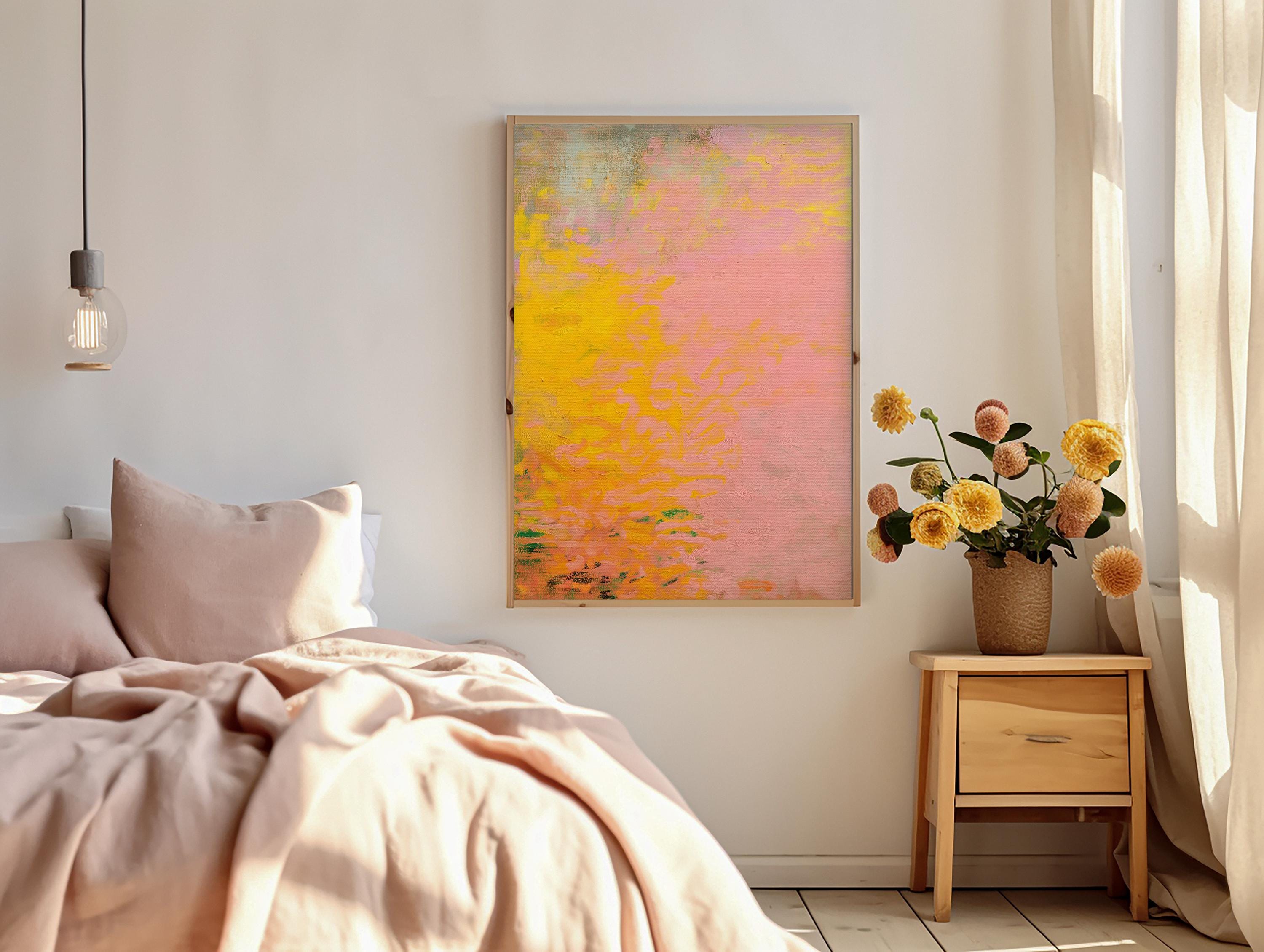 Abstract Art Print Vertical Canvas Wall Art in Pink and Orange Sunset Tones for Bedroom Decor Soft Warm Minimalist Style – Aurora 489