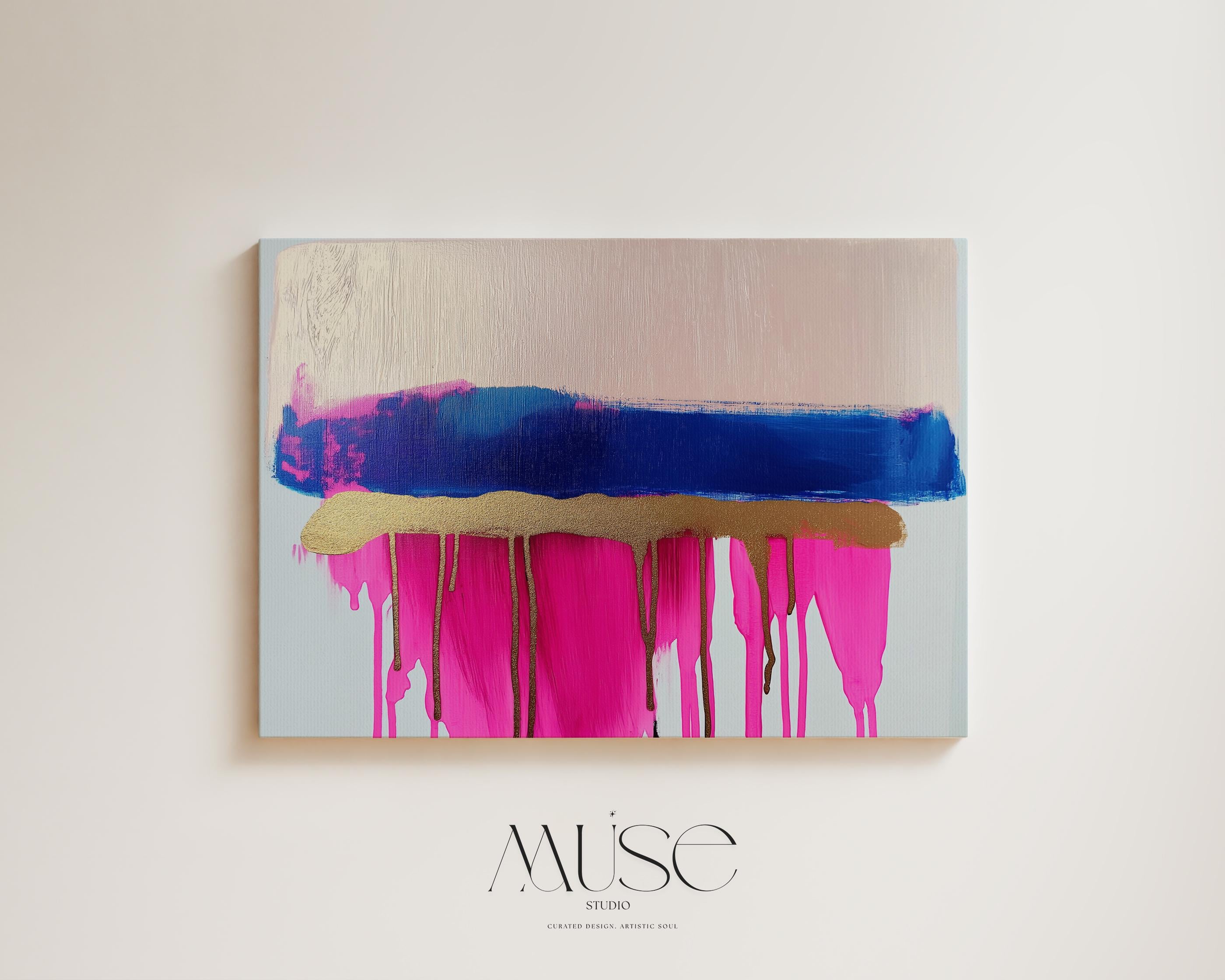 Bright Abstract Wall Art, Metallic Canvas Print, Colorful Living Room Decor, Statement Home Art, Contemporary Painting, Neon Pink Art | 381