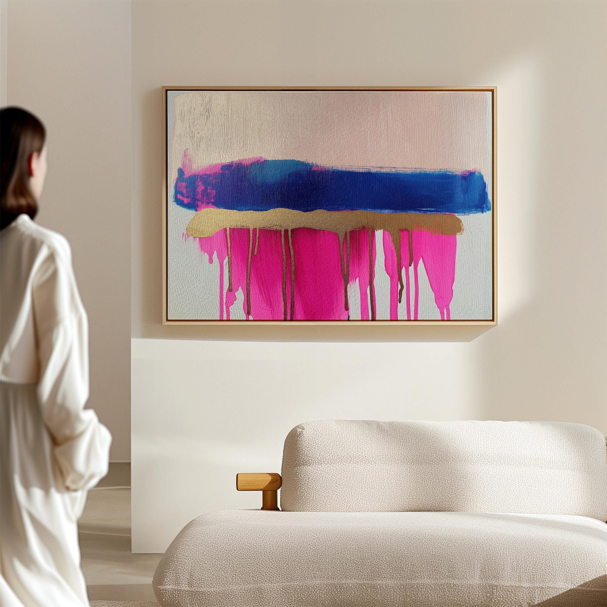 Bright Abstract Wall Art, Metallic Canvas Print, Colorful Living Room Decor, Statement Home Art, Contemporary Painting, Neon Pink Art | 381