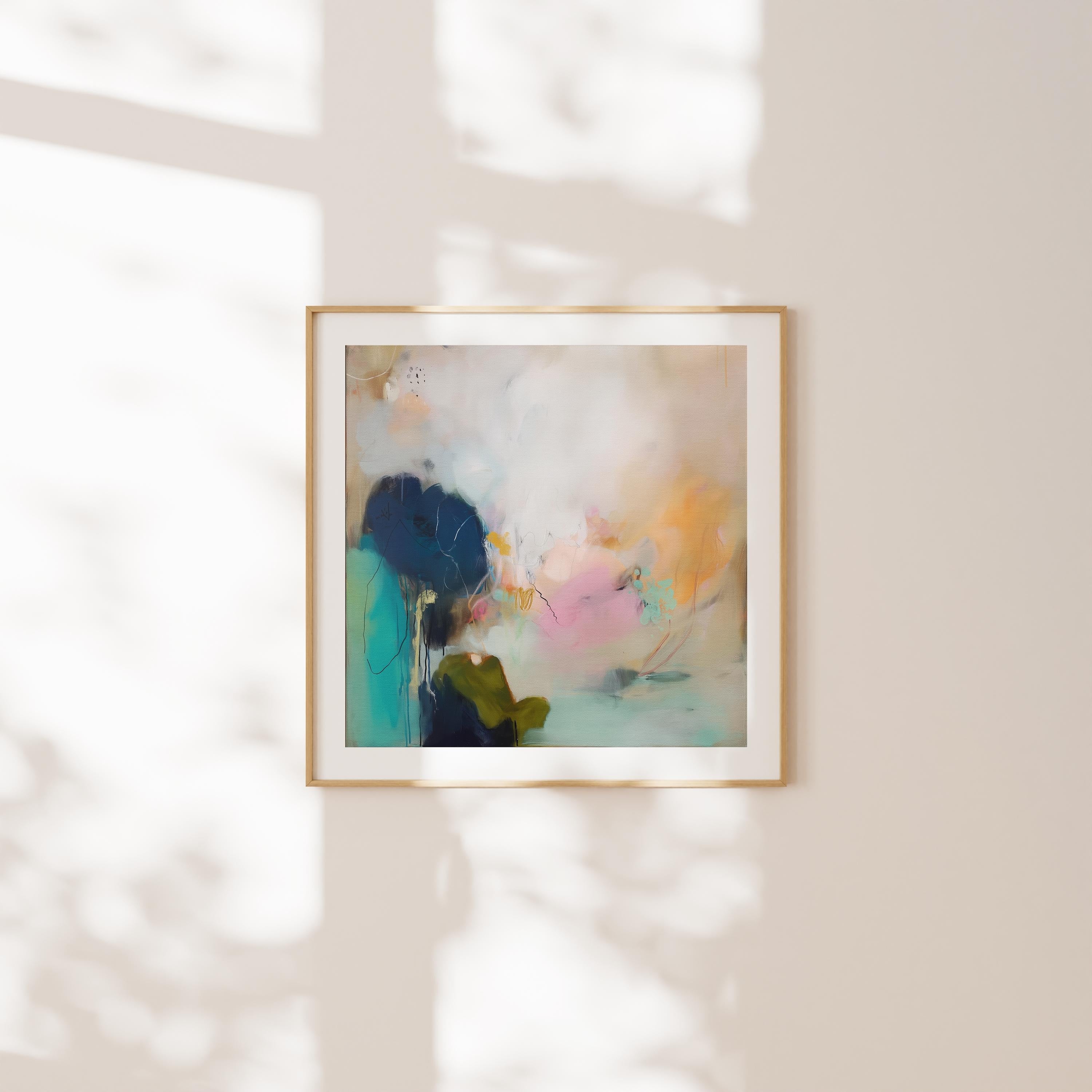 Soft Abstract Art Print in Blush Pink Teal and Navy Botanical Coastal Wall Decor Poster for Living Room Bedroom Modern Style | 448
