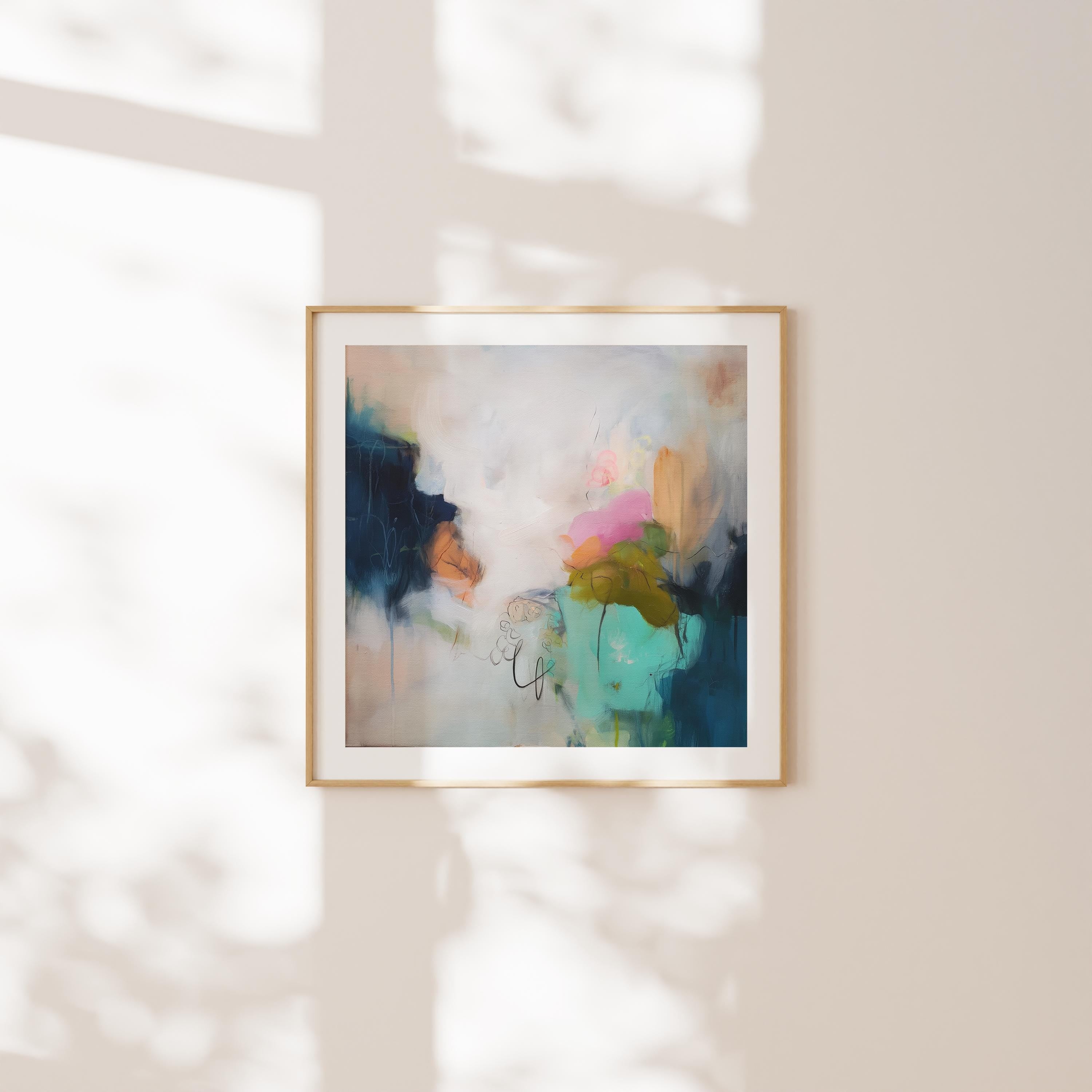 Soft Abstract Art Print in Blush Pink Teal and Navy Botanical Coastal Wall Decor Poster for Living Room Bedroom Contemporary Style | 448