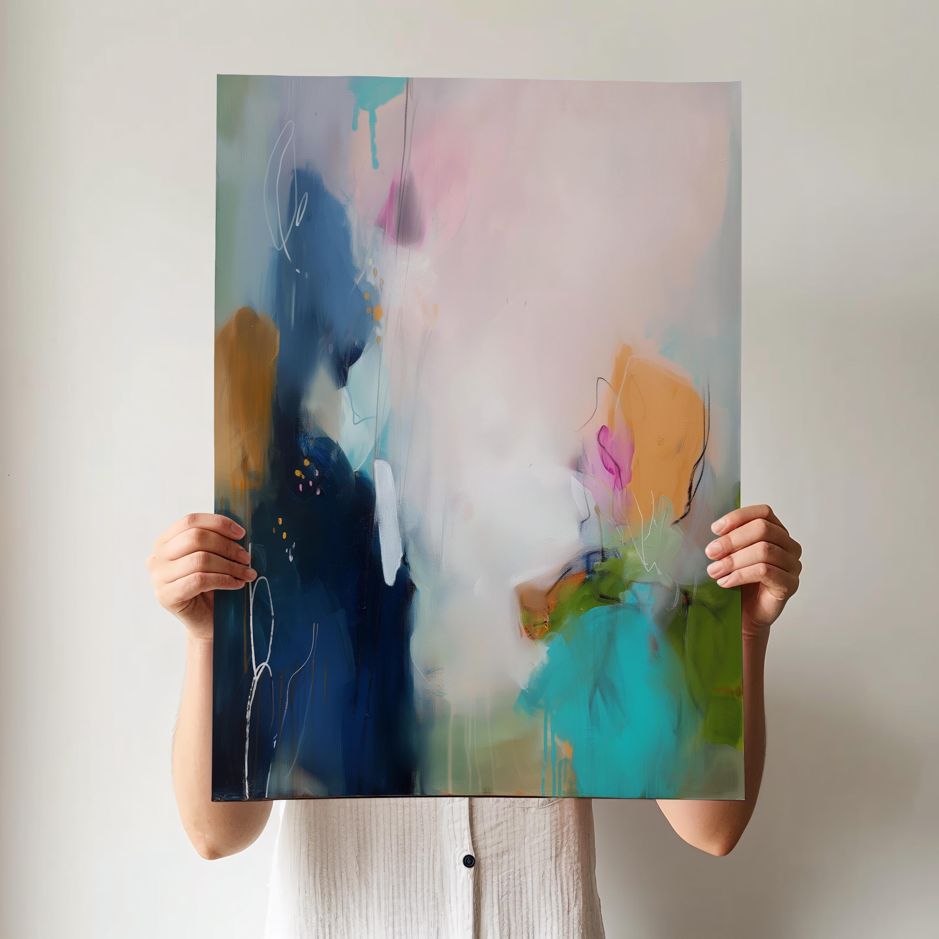 Abstract Wall Art Print in Aqua, Coral, and Navy, Large Modern Decor Poster for Living Room or Bedroom, Colorful Statement Art 450 wall art prints, living room decor, abstract painting, abstract art, modern wall art, modern art, living room art, abstract wall art, canvas wall art, wall art, abstract print, colorful wall art