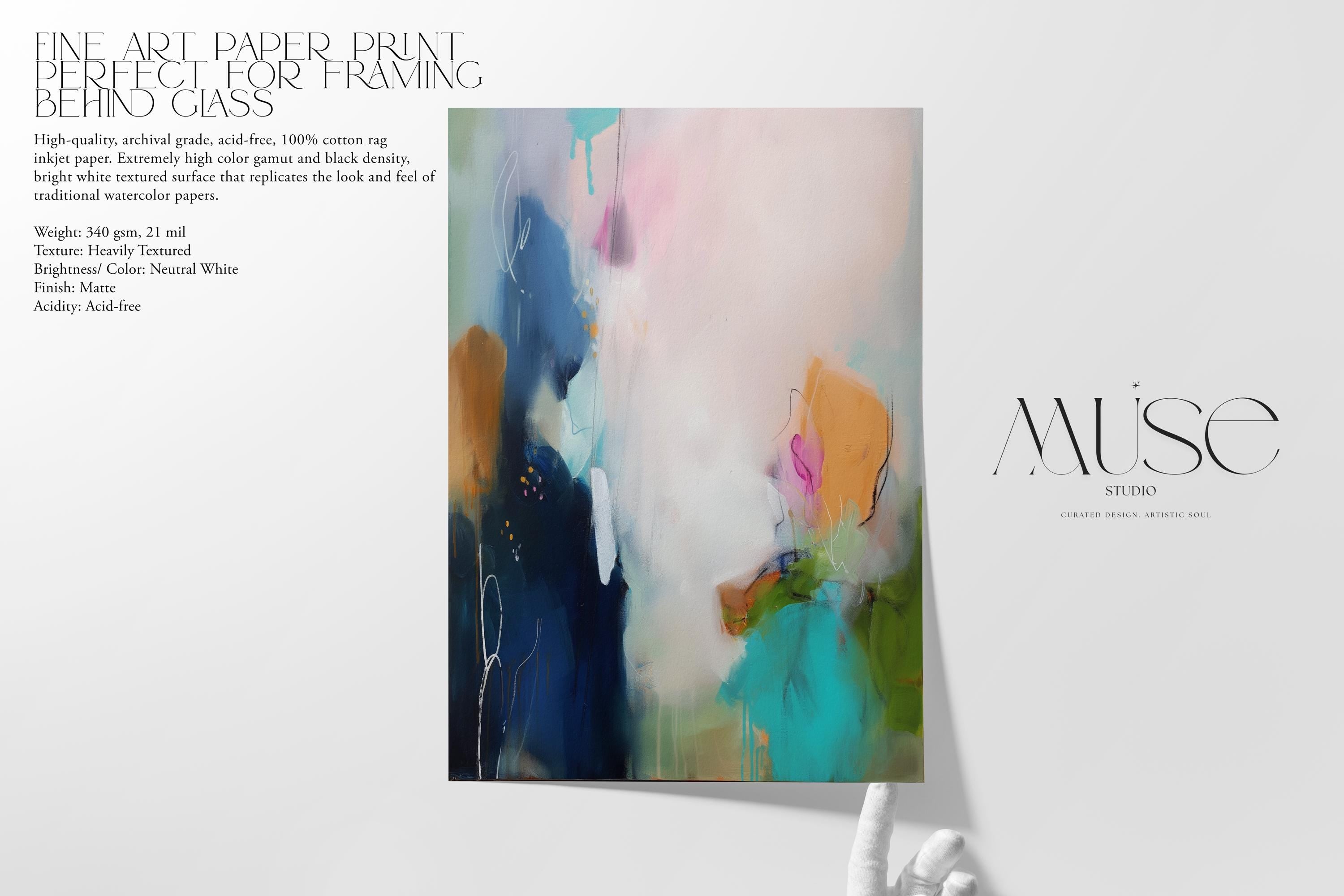 Abstract Wall Art Print in Aqua, Coral, and Navy, Large Modern Decor Poster for Living Room or Bedroom, Colorful Statement Art 450