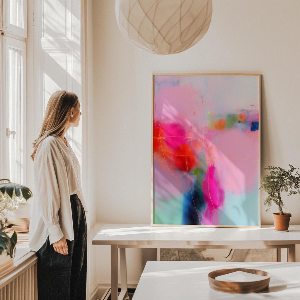 Bright Abstract Wall Art Pink Fuchsia Aqua Large Fine Art Print Poster Dopamine Decor Living Room Bedroom Joyful Vibe 435