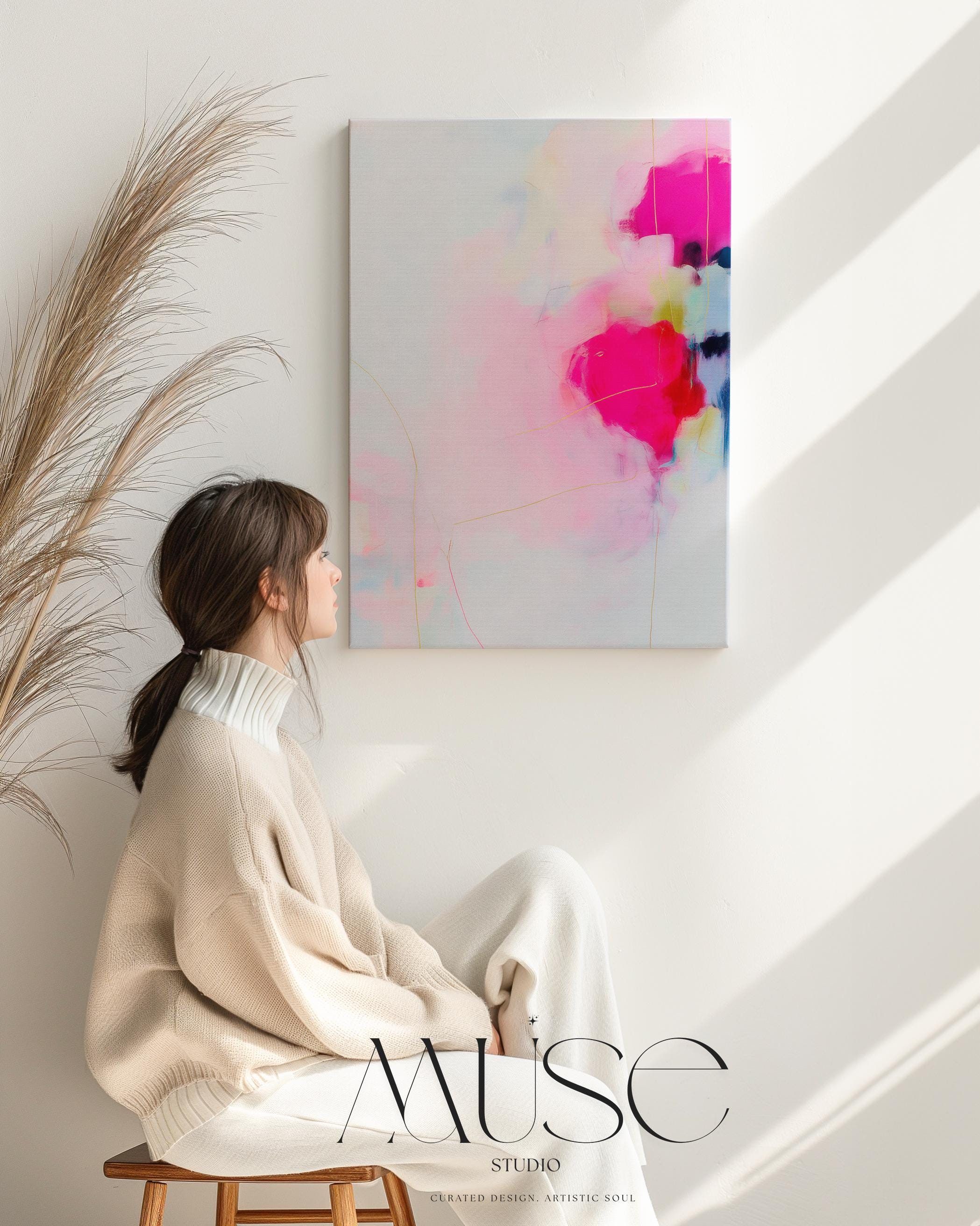 Soft Abstract Canvas Art Pink Blush White Hints Large Canvas Print Soft Contemporary Pastel Botanical Calm Eclectic Modern Home Decor 436