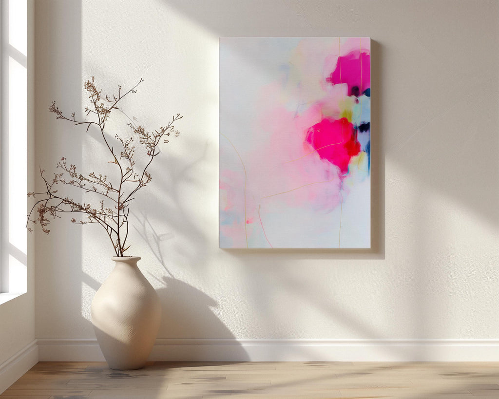 Soft Abstract Canvas Art Pink Blush White Hints Large Canvas Print Soft Contemporary Pastel Botanical Calm Eclectic Modern Home Decor 436