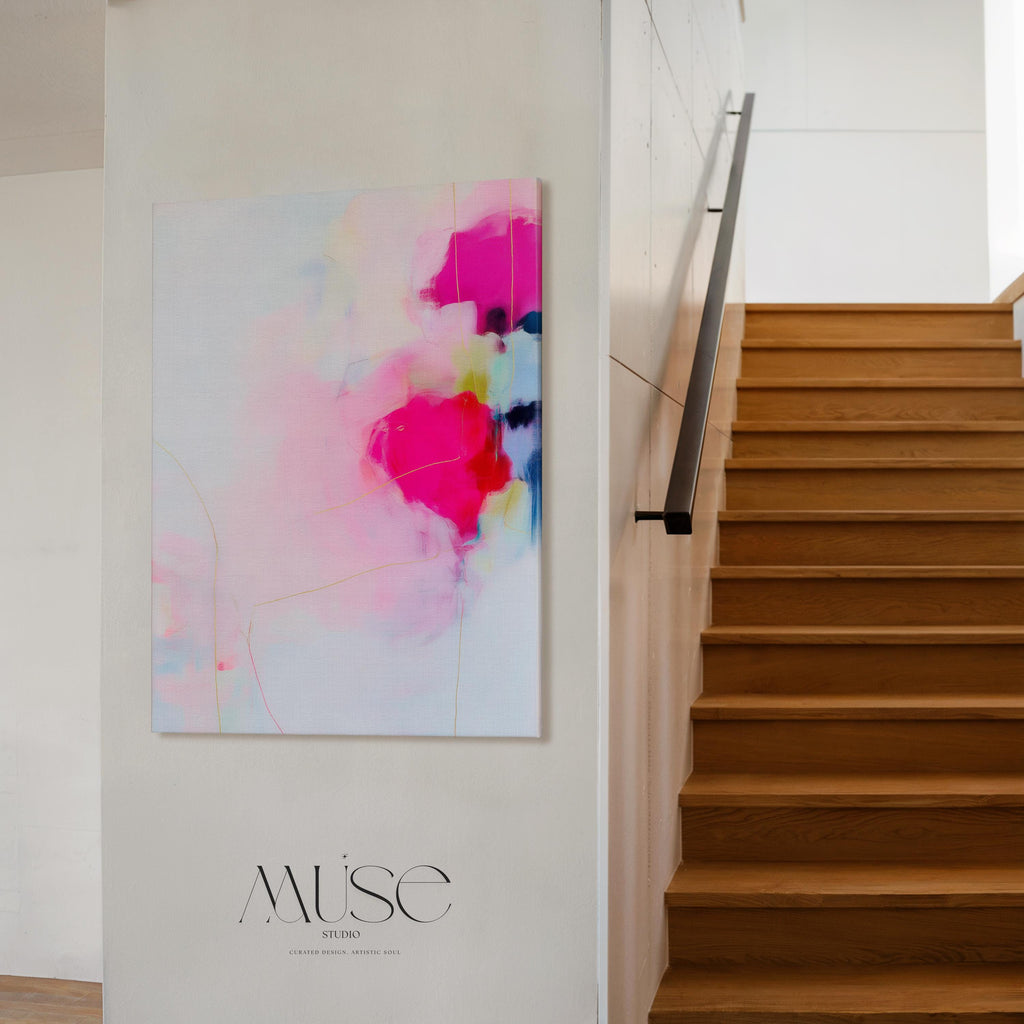 Soft Abstract Canvas Art Pink Blush White Hints Large Canvas Print Soft Contemporary Pastel Botanical Calm Eclectic Modern Home Decor 436