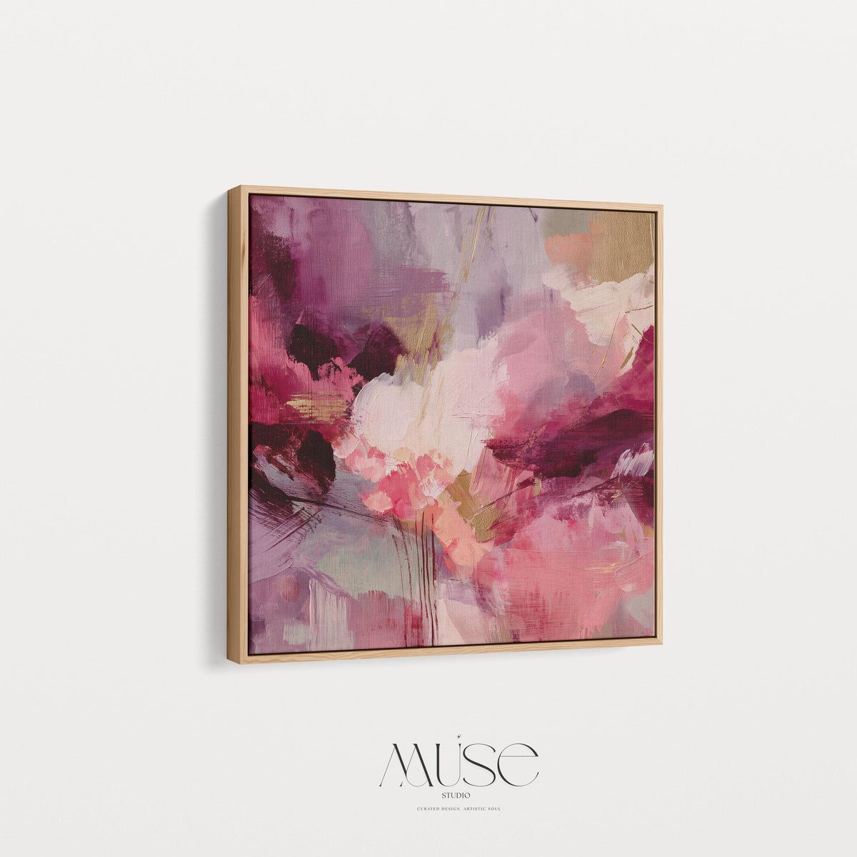 Bold Abstract Square Canvas Wall Art Pink Raspberry Blush Modern Painting Color Pop Boho Decor for Living Room Bedroom Eclectic Art – 488