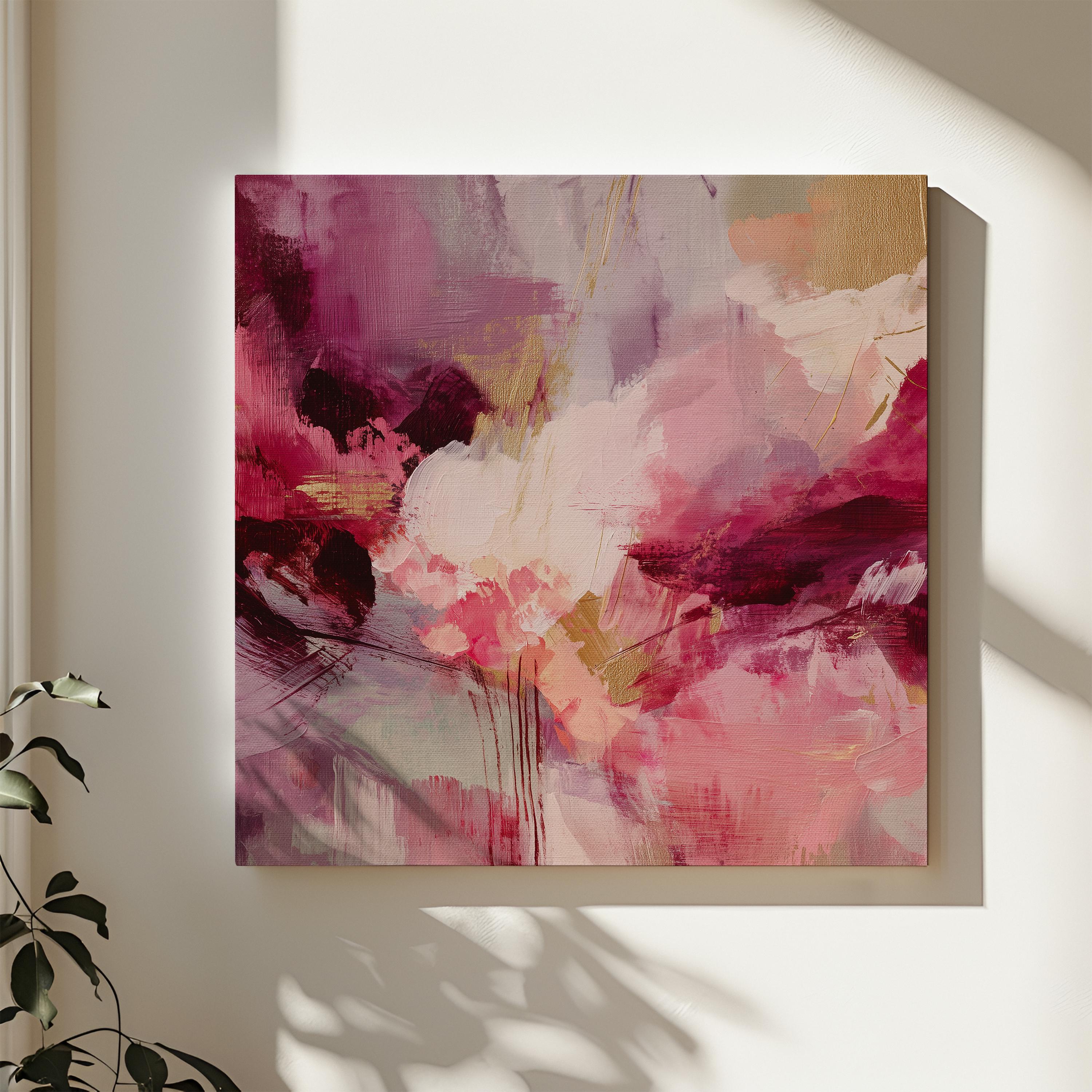 Large Pink Raspberry Canvas Wall Art Abstract Color Pop Painting Bold Contemporary Vertical Art for Living Room or Bedroom Decor – 488