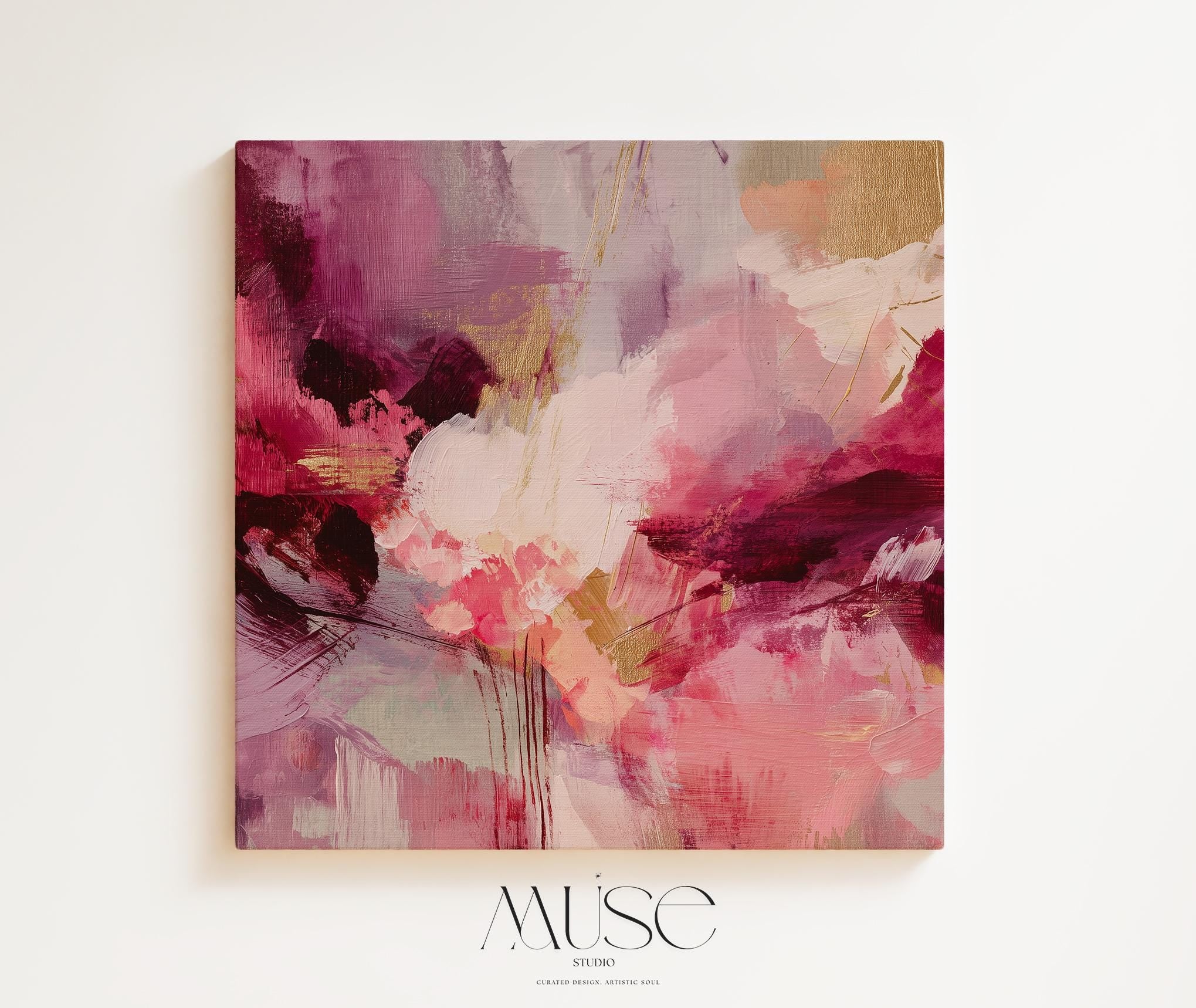Large Pink Raspberry Canvas Wall Art Abstract Color Pop Painting Bold Contemporary Vertical Art for Living Room or Bedroom Decor – 488
