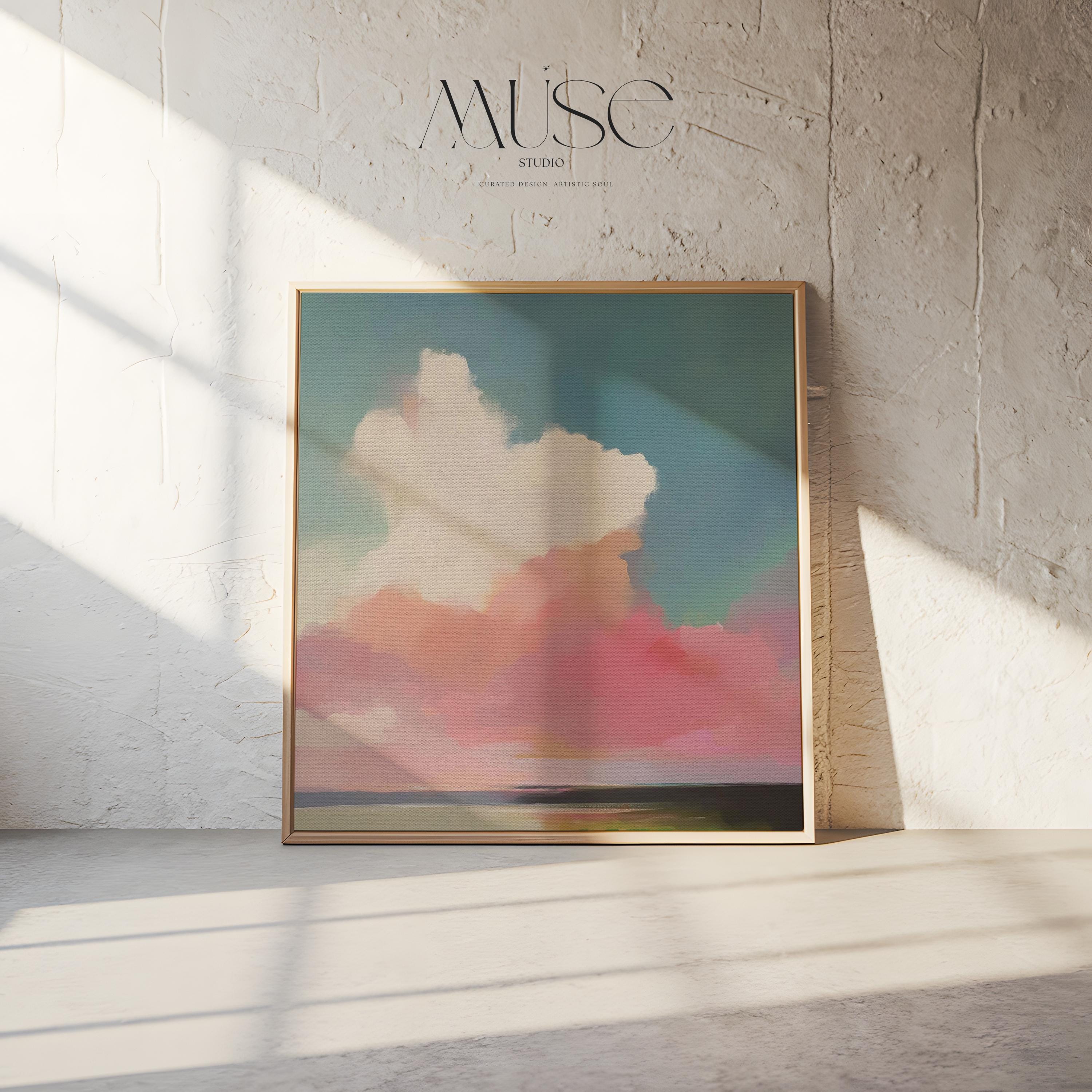 Soft Sky Wall Art Pink Blue Landscape Pastel Framed Canvas Coastal Horizon Art Serene Abstract Decor for Bedroom or Living Room 467