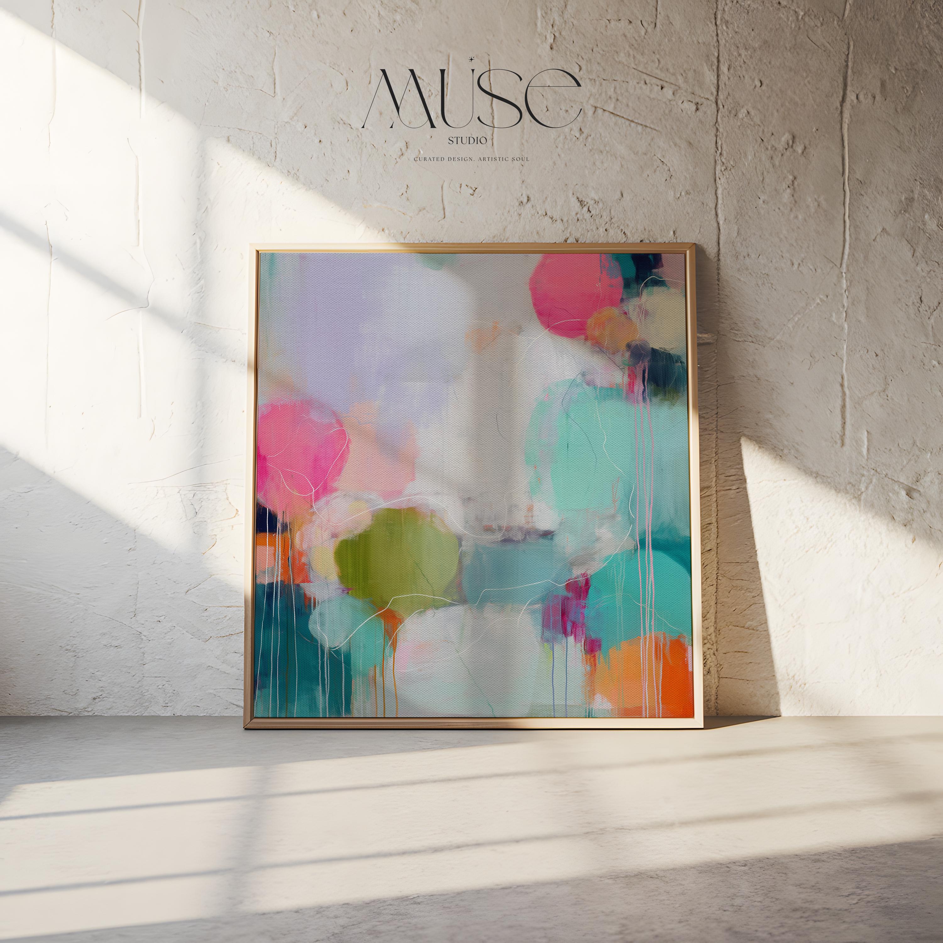 Oversized Canvas Wall Art Colorful Abstract Painting Pink Aqua Chartreuse Home Bedroom Office Decor Dopamine Style Statement Modern Art 465 Framed Canvas Art Colorful abstract wall art on framed canvas, perfect for bold decor art and modern wall decor. Large statement piece with expressive brushstrokes and rich textures. Ready-to-hang giclée canvas designed to energize living rooms, offices, bedrooms and curated interiors. Muse Studio Decor Art.