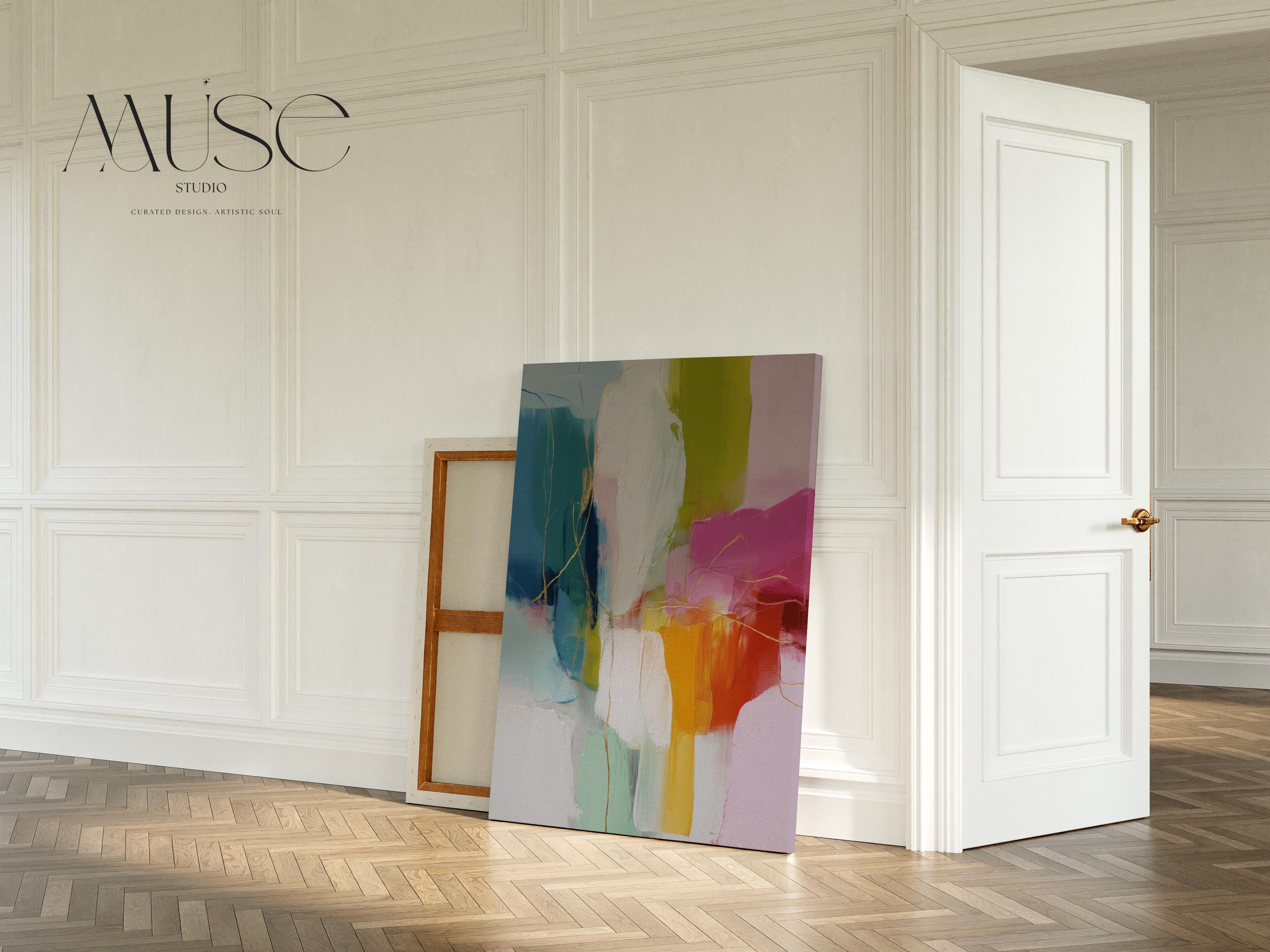 Large Abstract Wall Art in Fuchsia Lime Orange Vertical Canvas Bold Color Pop Painting for Office or Living Room Decor Muse Studio 462 Stretched Canvas Art Large abstract wall decor on stretched canvas, gallery-wrapped and ready to hang. Perfect for colorful wall art in living rooms, office spaces, and design projects. Giclée canvas print with bold brushwork and vibrant modern style for impactful home decor. Muse Studio Decor Art.