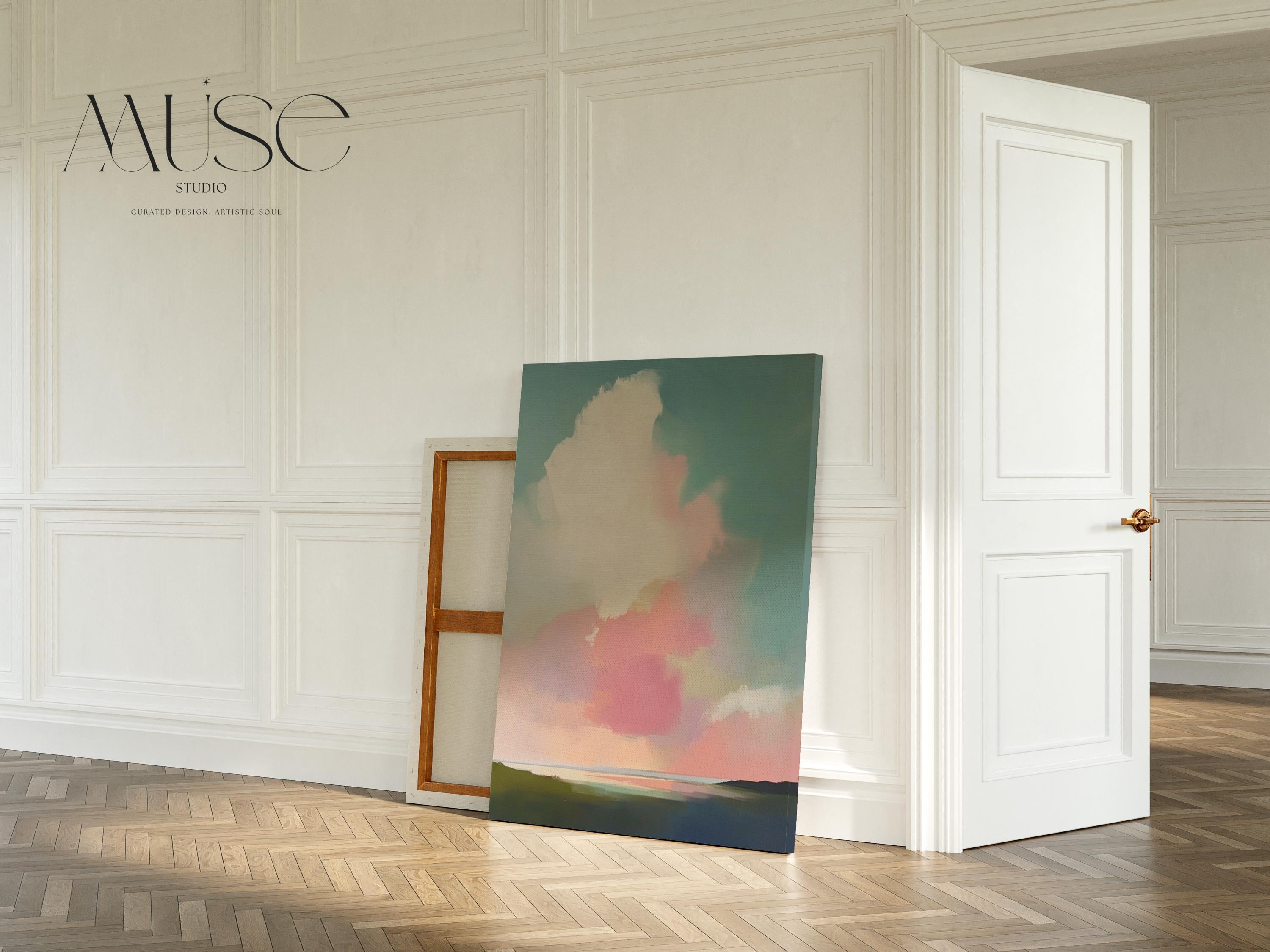 Large Canvas Wall Art Pink Blue Abstract Cloudscape Vertical Pastel Sky Painting for Bedroom or Living Room Soft Mnimalist Decor 468