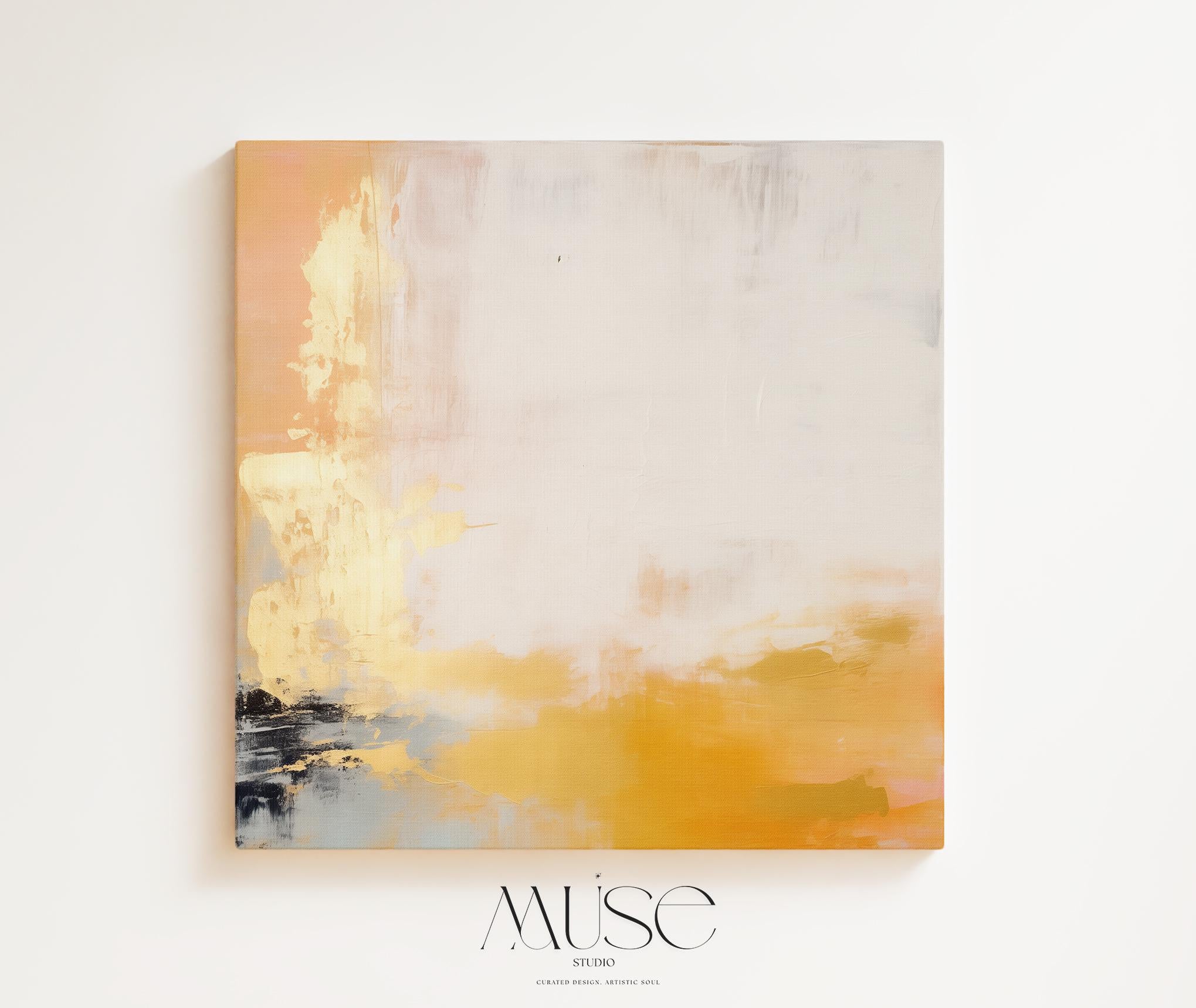 Warm Minimalist Canvas Art Earthy Yellow Gold Square Canvas Print Soft Modern Neutral Decor Earth Tones Living Room Bedroom 356