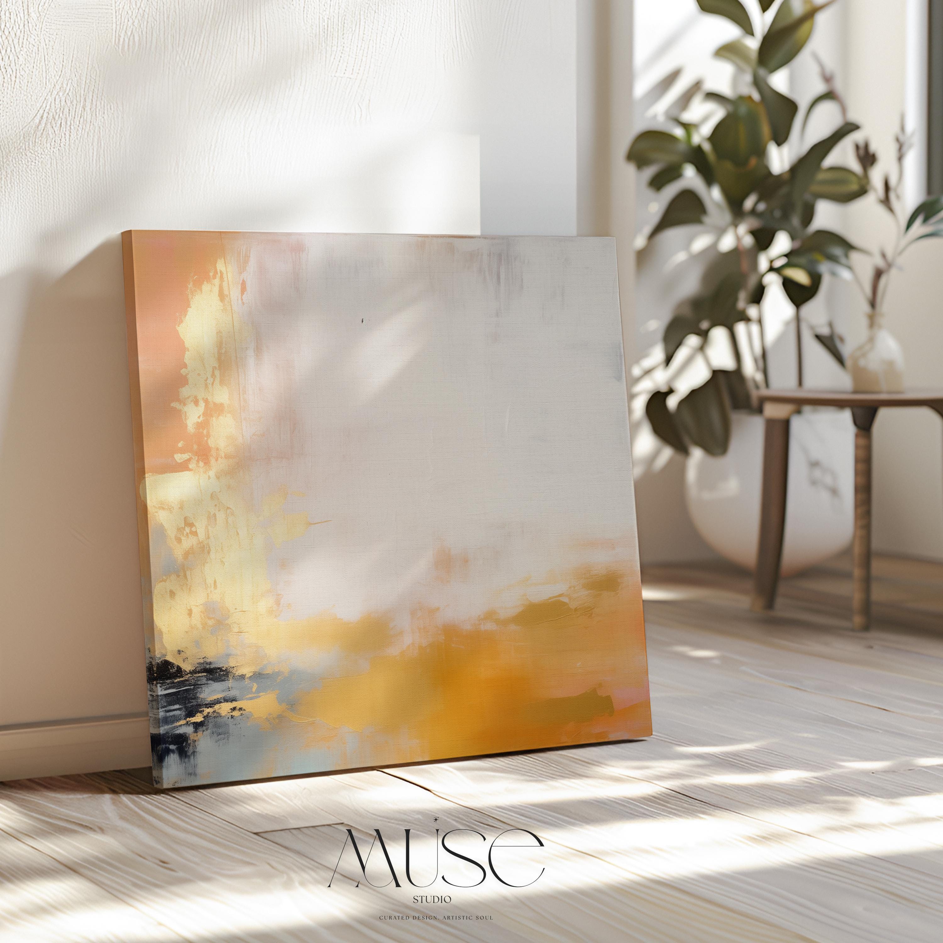 Warm Minimalist Canvas Art Earthy Yellow Gold Square Canvas Print Soft Modern Neutral Decor Earth Tones Living Room Bedroom 356