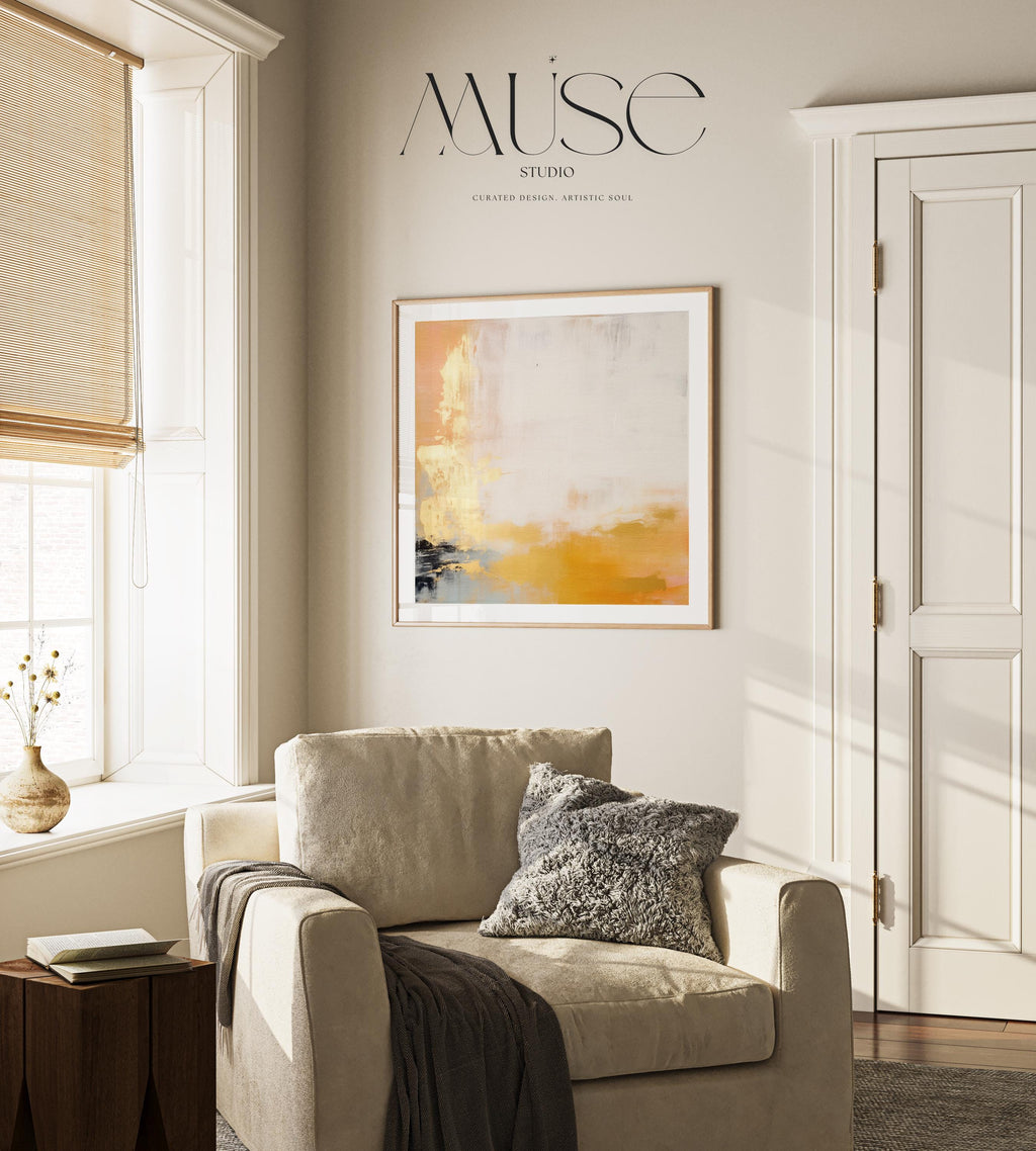 Warm Minimalist Wall Art Earthy Yellow Neutral Square Fine Art Print Poster Natural Organic Modern Decor Bedroom Living Room 356