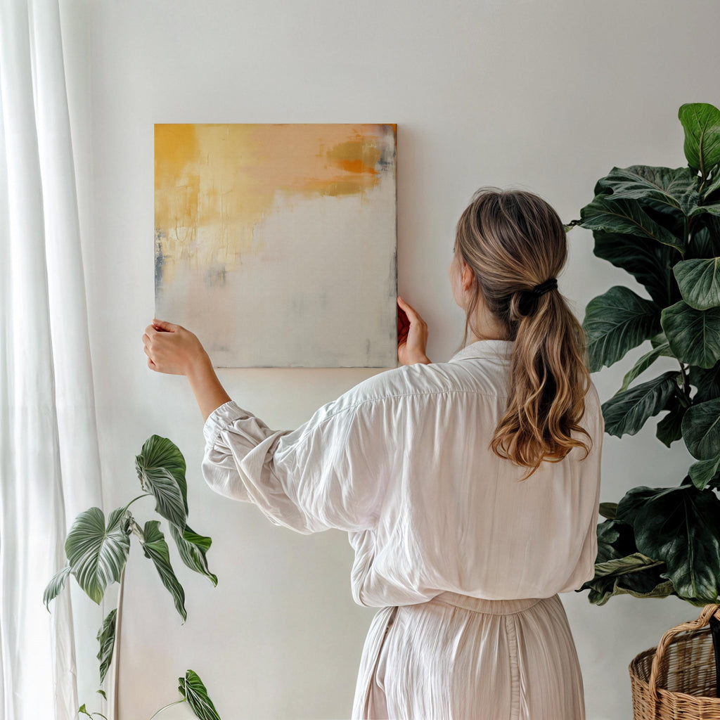 Oversized Canvas Art Yellow Ochre Creamy White Large Abstract Painting Warm Minimalism Muted Modern Soft Contemporary Decor 357