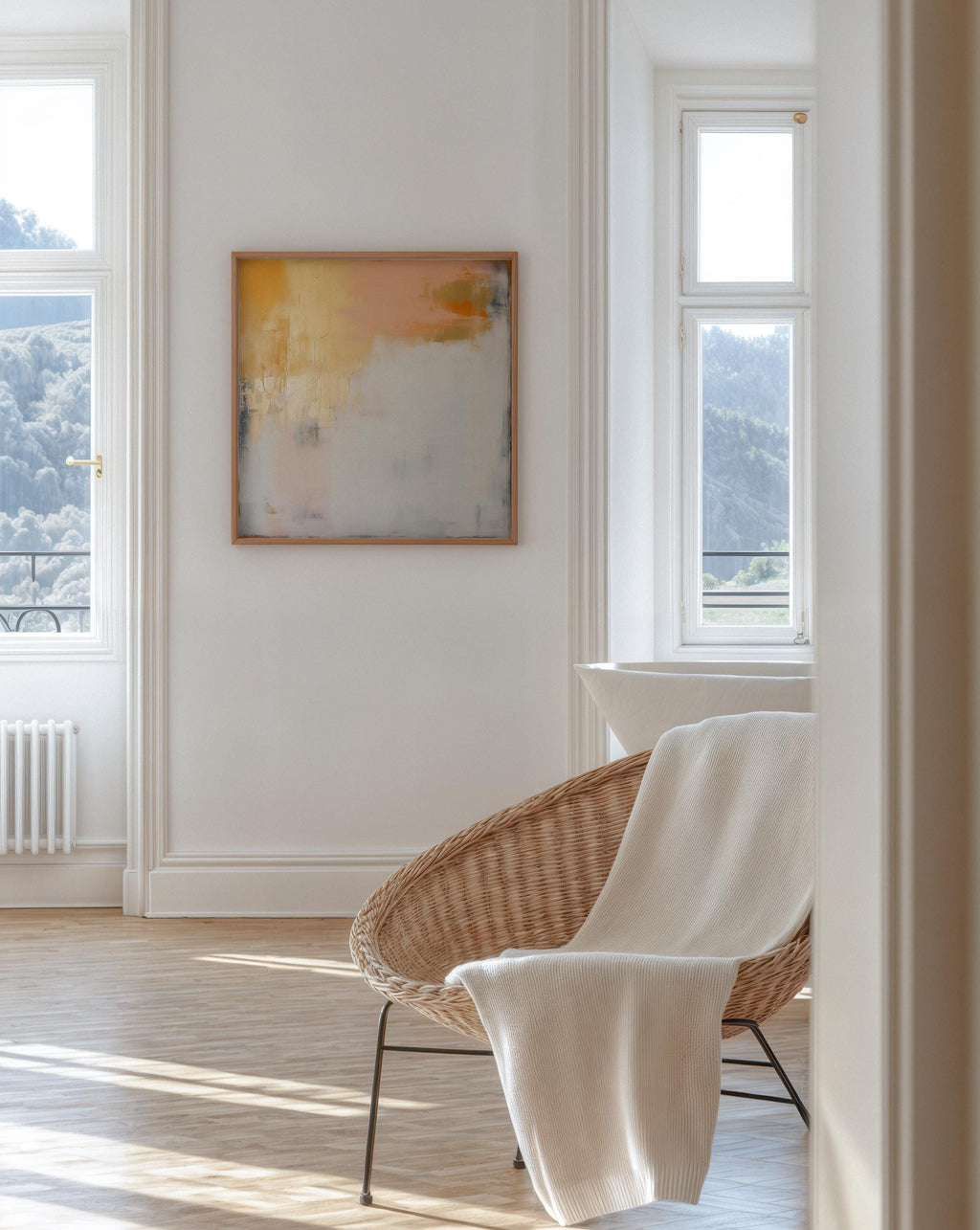 Warm Minimalist Abstract Wall Art Yellow Ochre Creamy White Large Fine Art Print Poster Muted Modern Neutral Living Room Bedroom 357