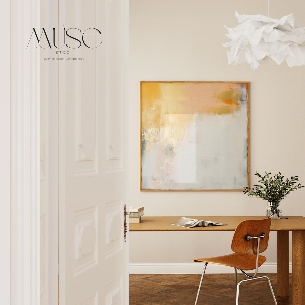 Warm Minimalist Abstract Wall Art Yellow Ochre Creamy White Large Fine Art Print Poster Muted Modern Neutral Living Room Bedroom 357