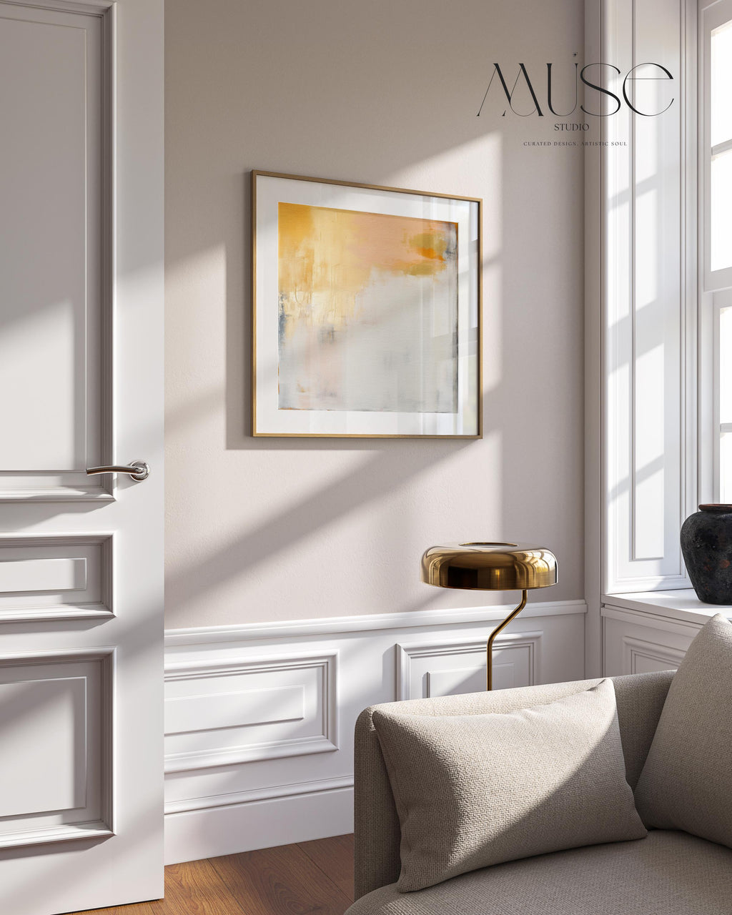 Warm Minimalist Abstract Wall Art Yellow Ochre Creamy White Large Fine Art Print Poster Muted Modern Neutral Living Room Bedroom 357