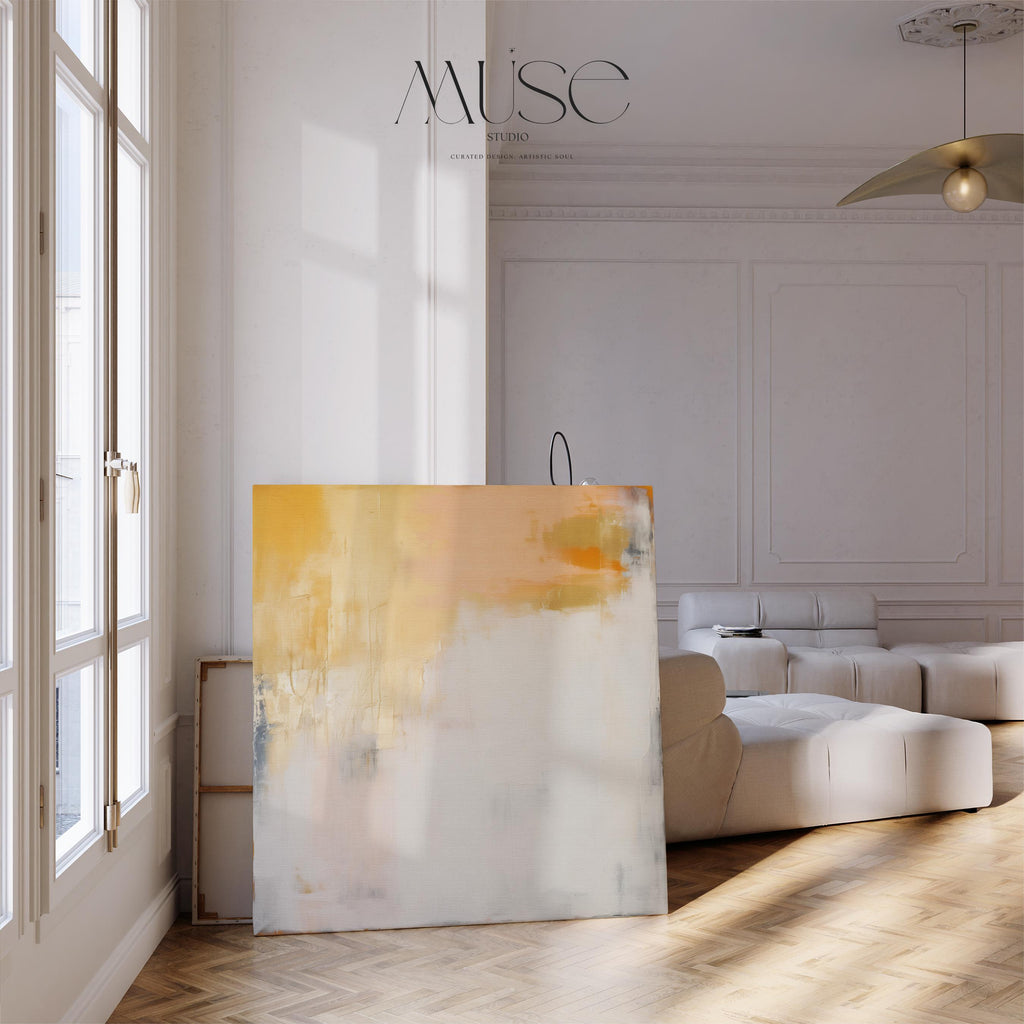 Oversized Canvas Art Yellow Ochre Creamy White Large Abstract Painting Warm Minimalism Muted Modern Soft Contemporary Decor 357