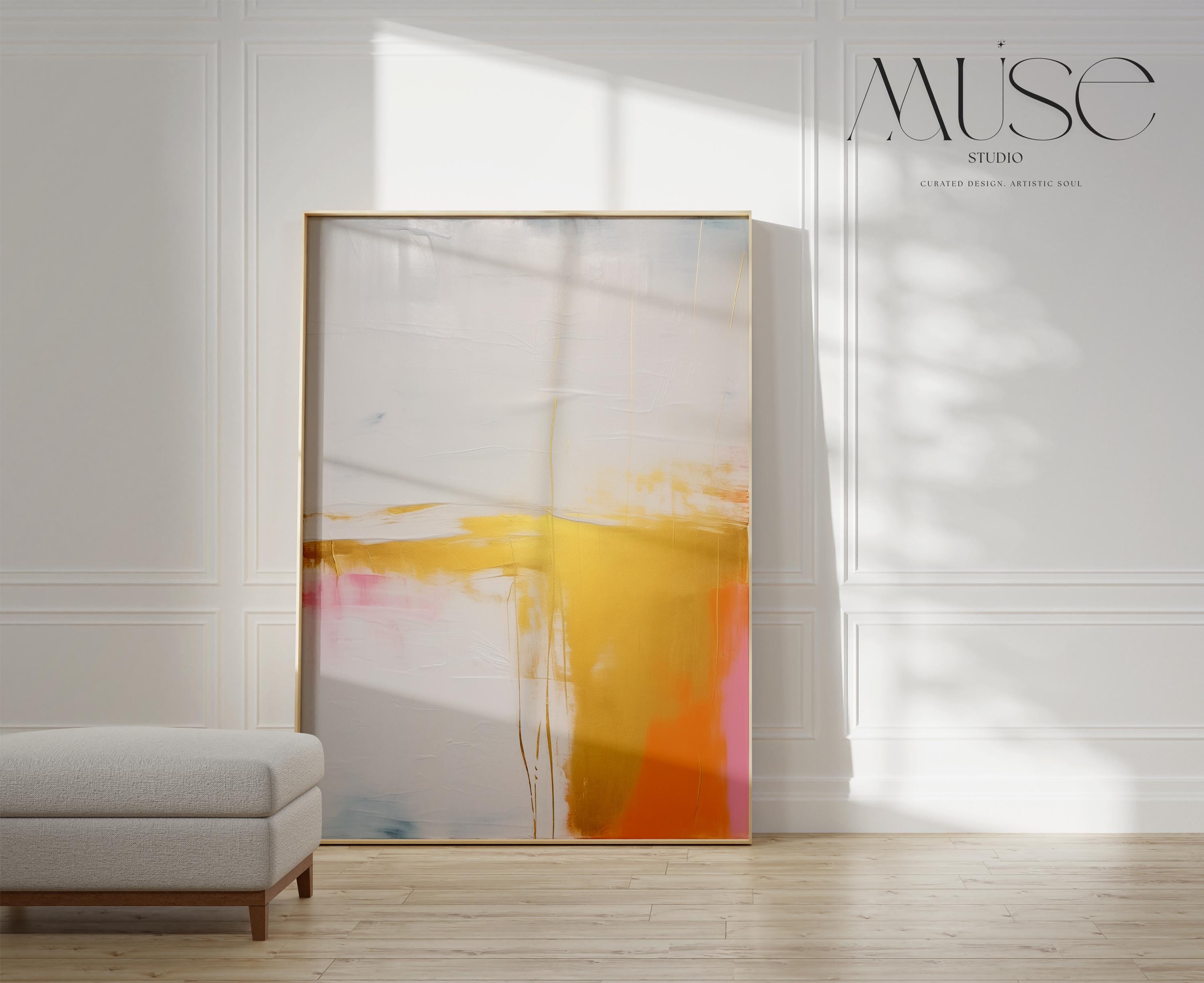 Bold Color Pop Art Print Yellow Ochre White Metallic Luster Large Abstract Poster Dopamine Decor Modern Living Room Accent 367