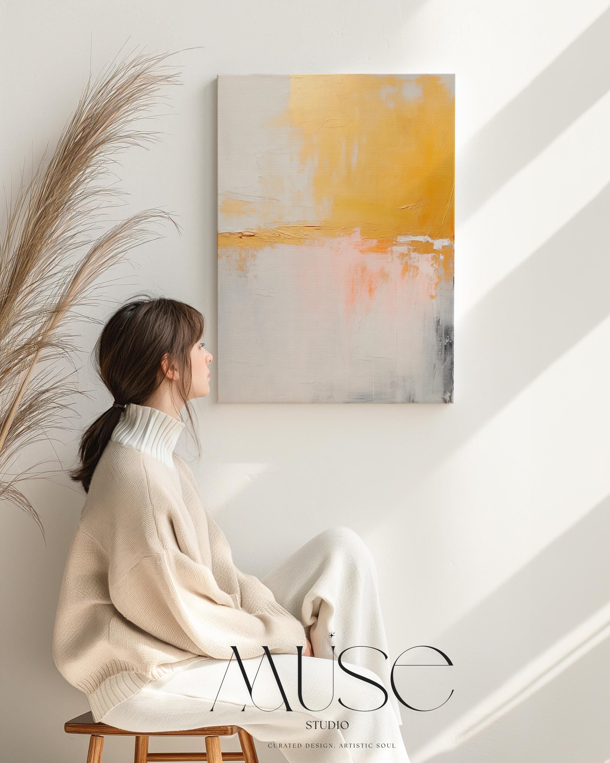 Large Canvas Wall Art Yellow White Gold Abstract Painting Metallic Luster Soft Neutral Decor Nature Inspired Art for Living Room 209
