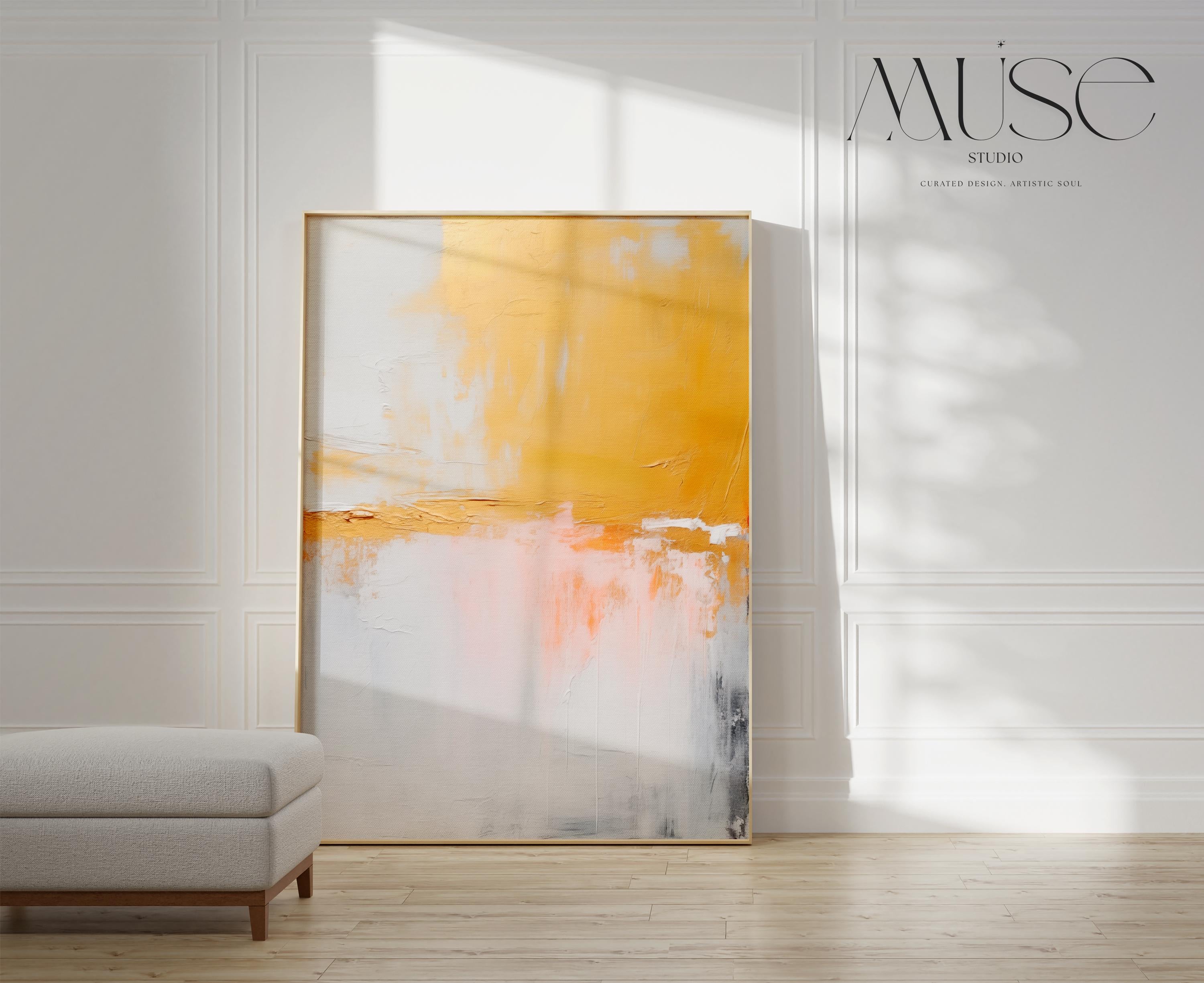 Large Abstract Art Print Yellow White Gold Fine Art Poster Metallic Luster Warm Neutral Decor Nature Inspired Accent for Living Room 209