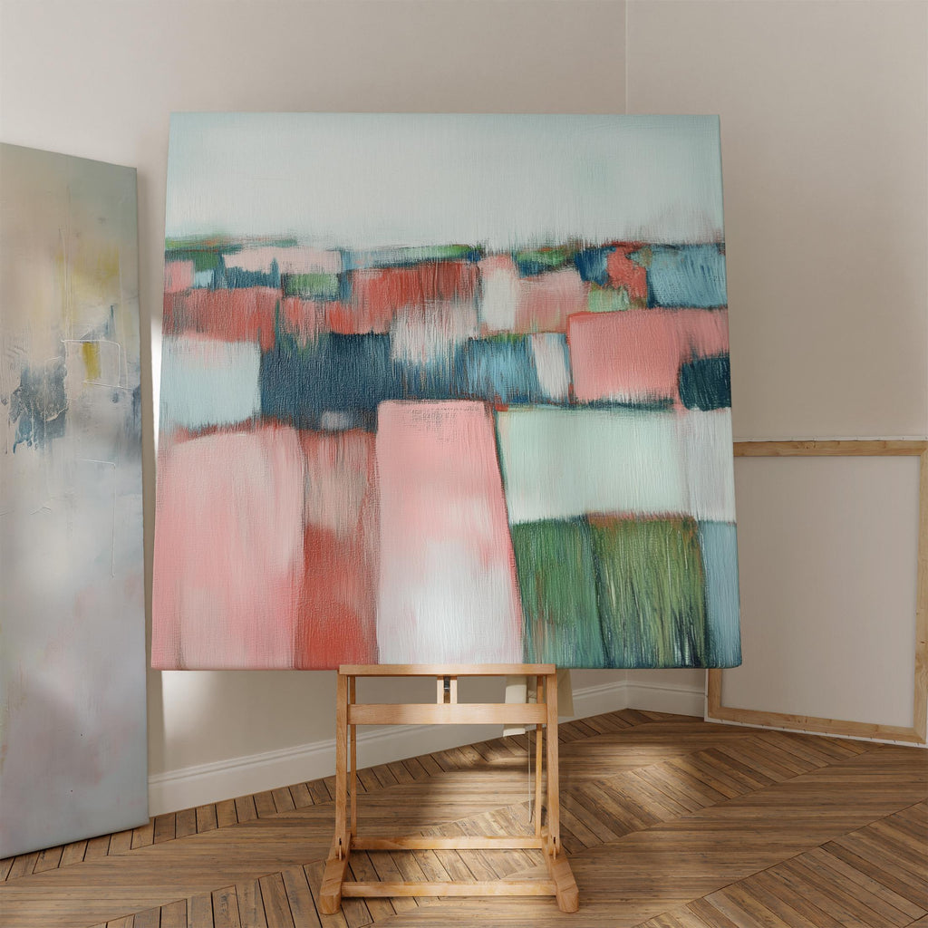 Oversized Abstract Canvas Art Coral Pink Green Large Modern Painting Eclectic Boho Muted Modern Home Decor for Living Room Bedroom 385 Stretched Canvas Art Large abstract wall decor on stretched canvas, gallery-wrapped and ready to hang. Perfect for colorful wall art in living rooms, office spaces, and design projects. Giclée canvas print with bold brushwork and vibrant modern style for impactful home decor. Muse Studio Decor Art.