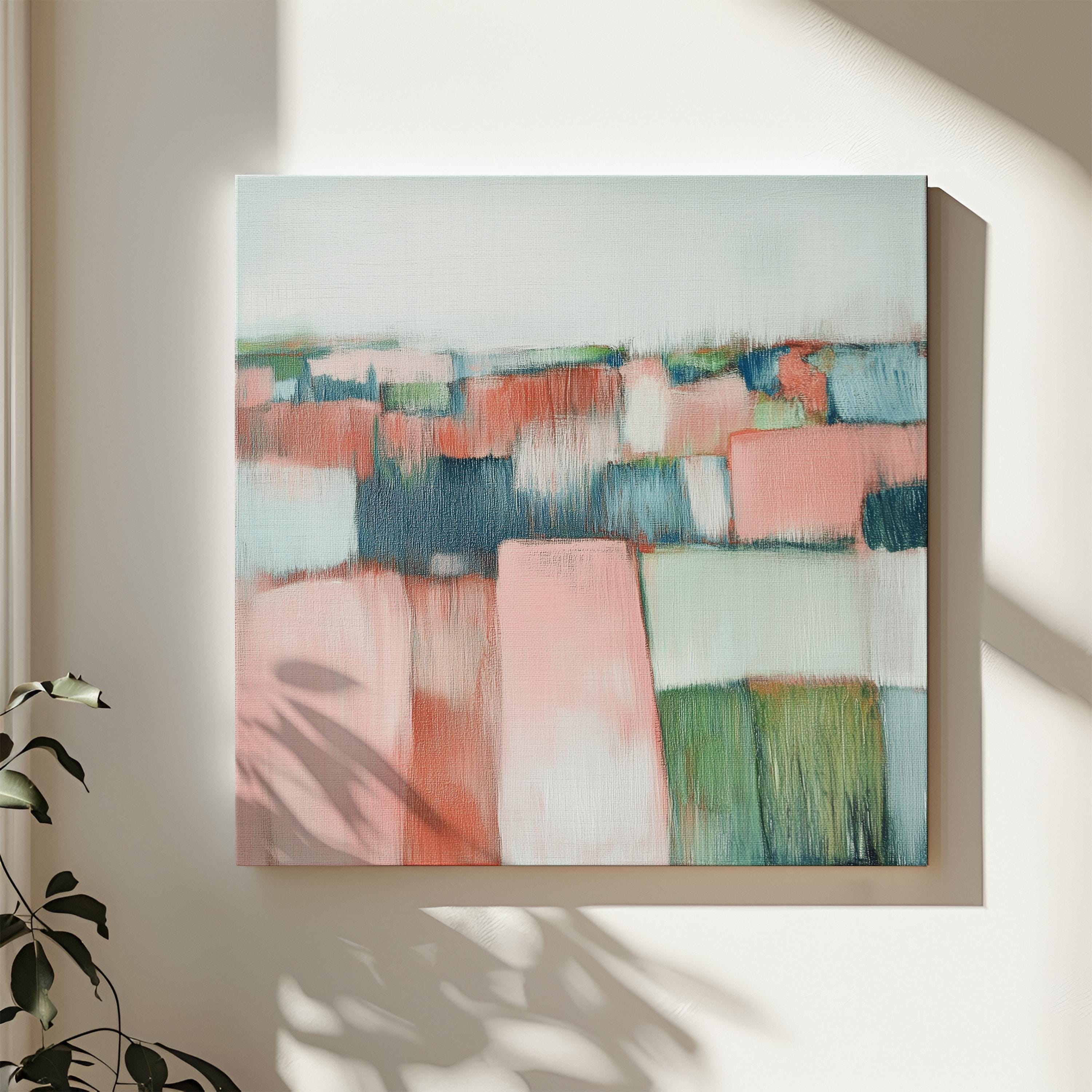 Oversized Abstract Canvas Art Coral Pink Green Large Modern Painting Eclectic Boho Muted Modern Home Decor for Living Room Bedroom 385 Stretched Canvas Art Large abstract wall decor on stretched canvas, gallery-wrapped and ready to hang. Perfect for colorful wall art in living rooms, office spaces, and design projects. Giclée canvas print with bold brushwork and vibrant modern style for impactful home decor. Muse Studio Decor Art.