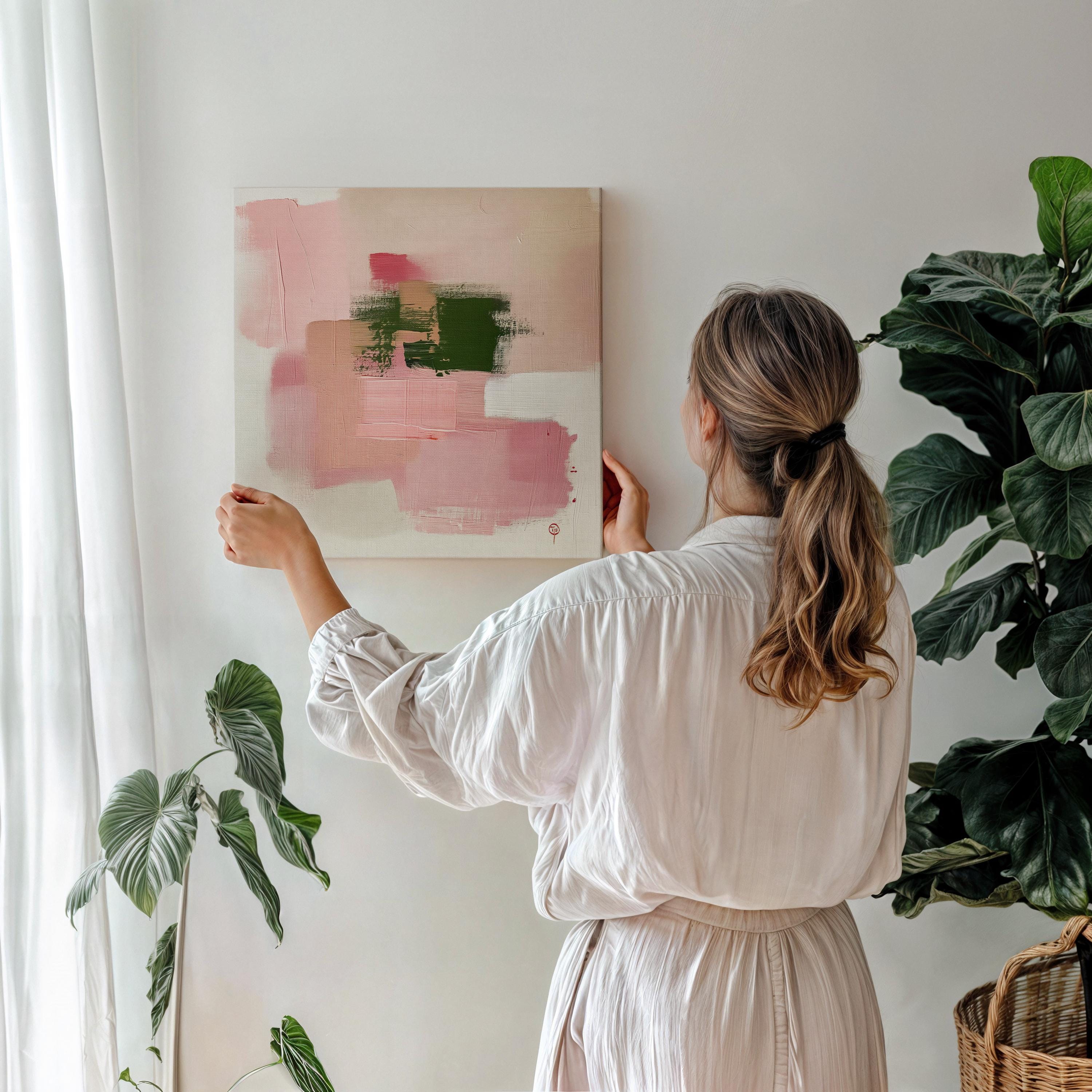 Large Abstract Canvas Art Pink Green Minimalist Color Pop Painting for Living Room Eclectic Modern Home Decor Fresh Statement 352